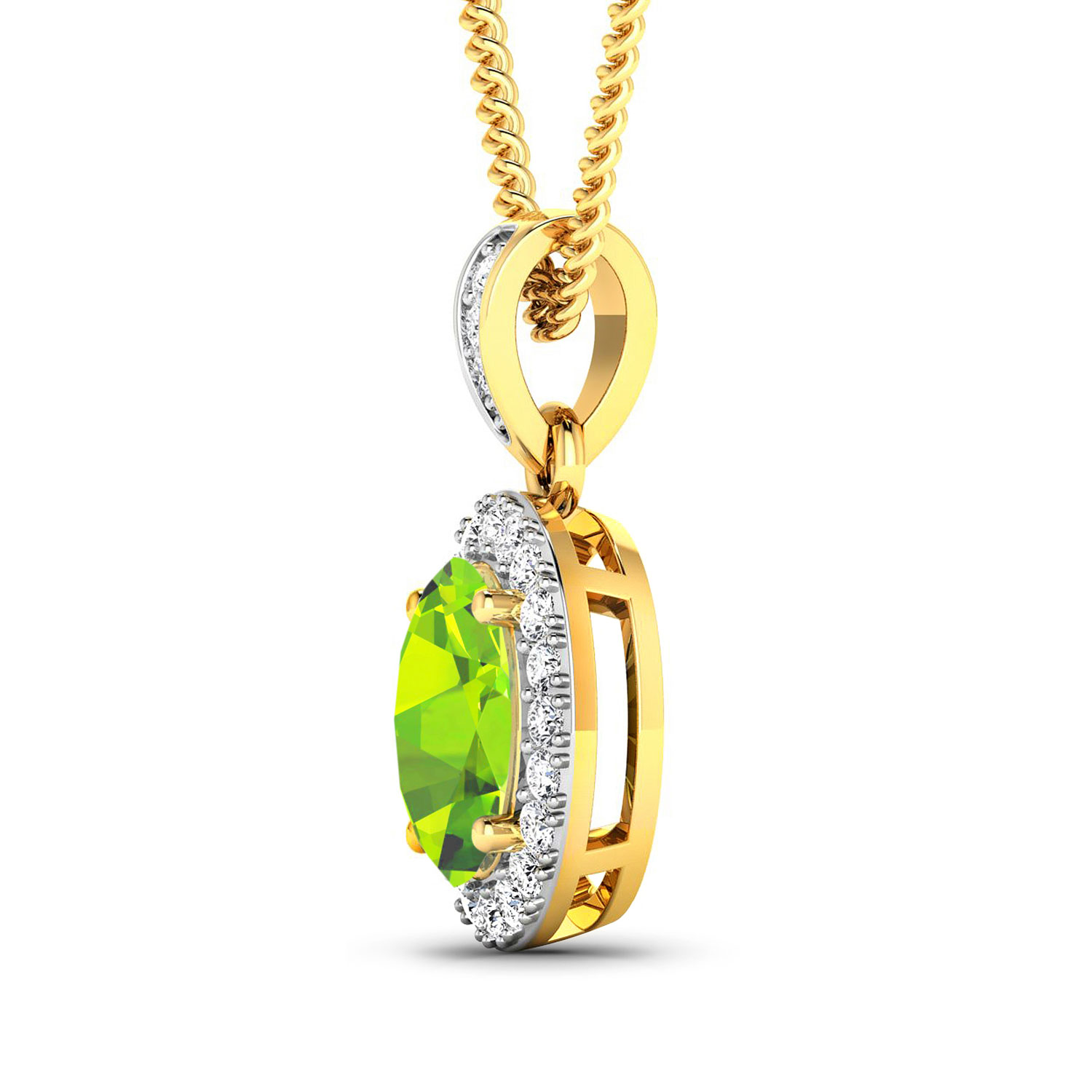 1.23 Carat Genuine Peridot and White Diamond 14K Yellow Gold Pendant