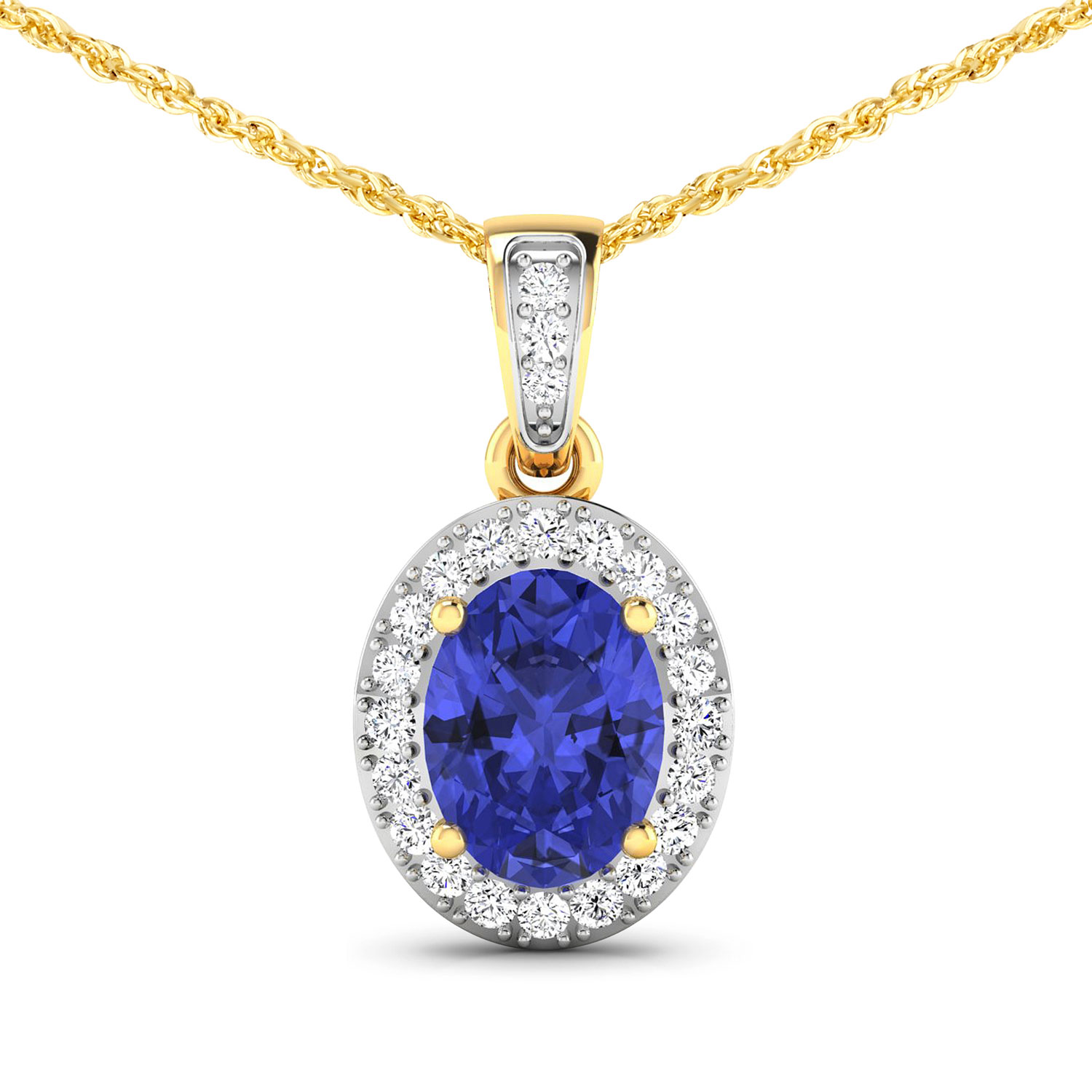1.27 Carat Genuine Tanzanite and White Diamond 14K Yellow Gold Pendant