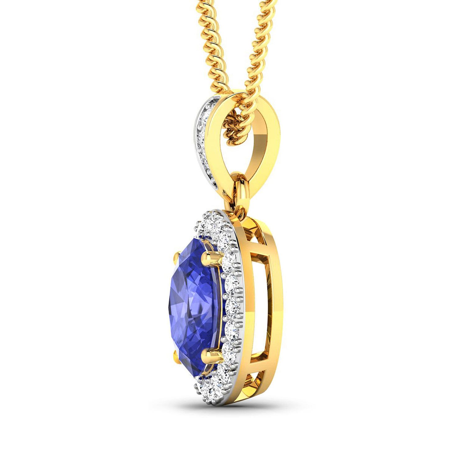 1.27 Carat Genuine Tanzanite and White Diamond 14K Yellow Gold Pendant