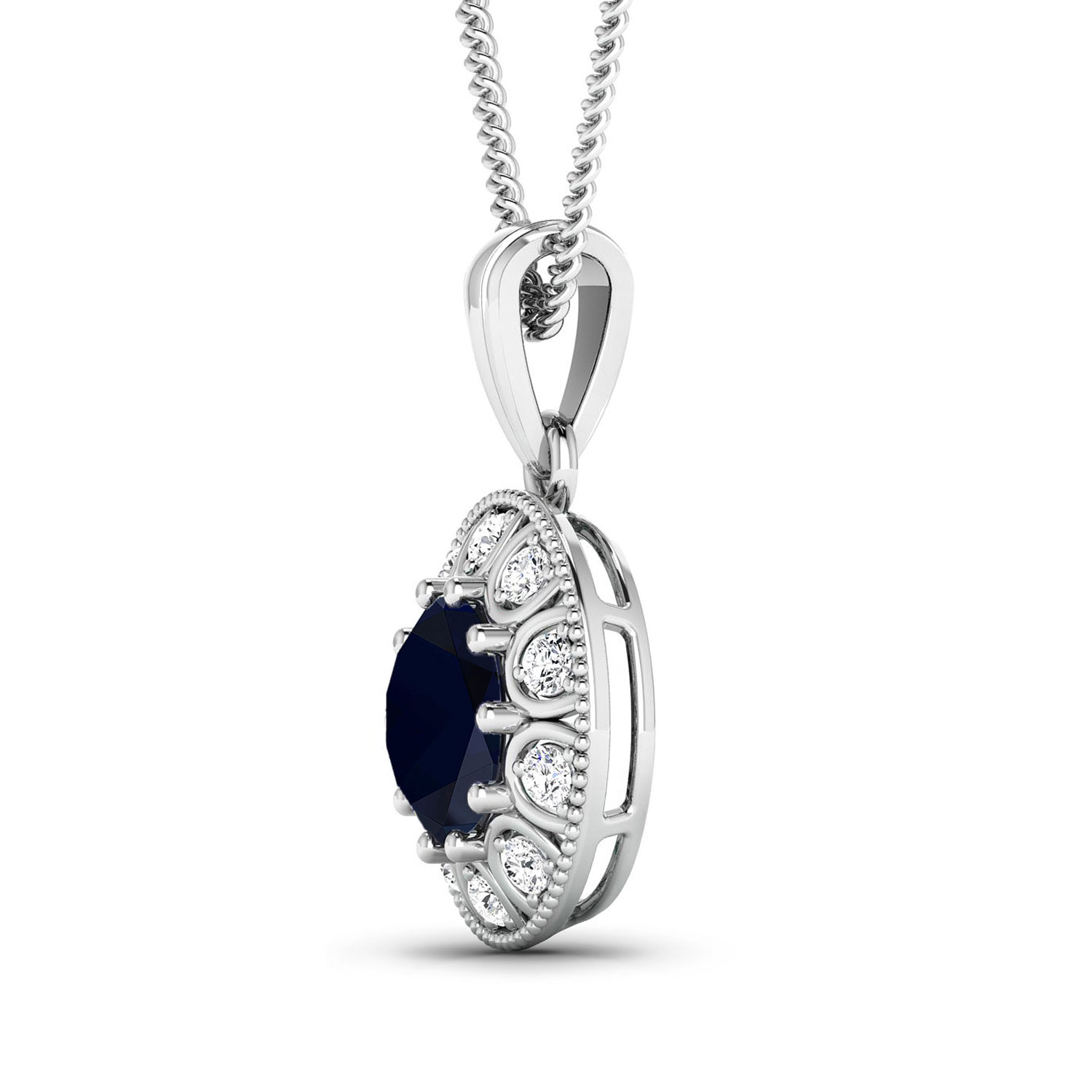 2.55 Carat Genuine Blue Sapphire and White Diamond 14K White Gold Pendant