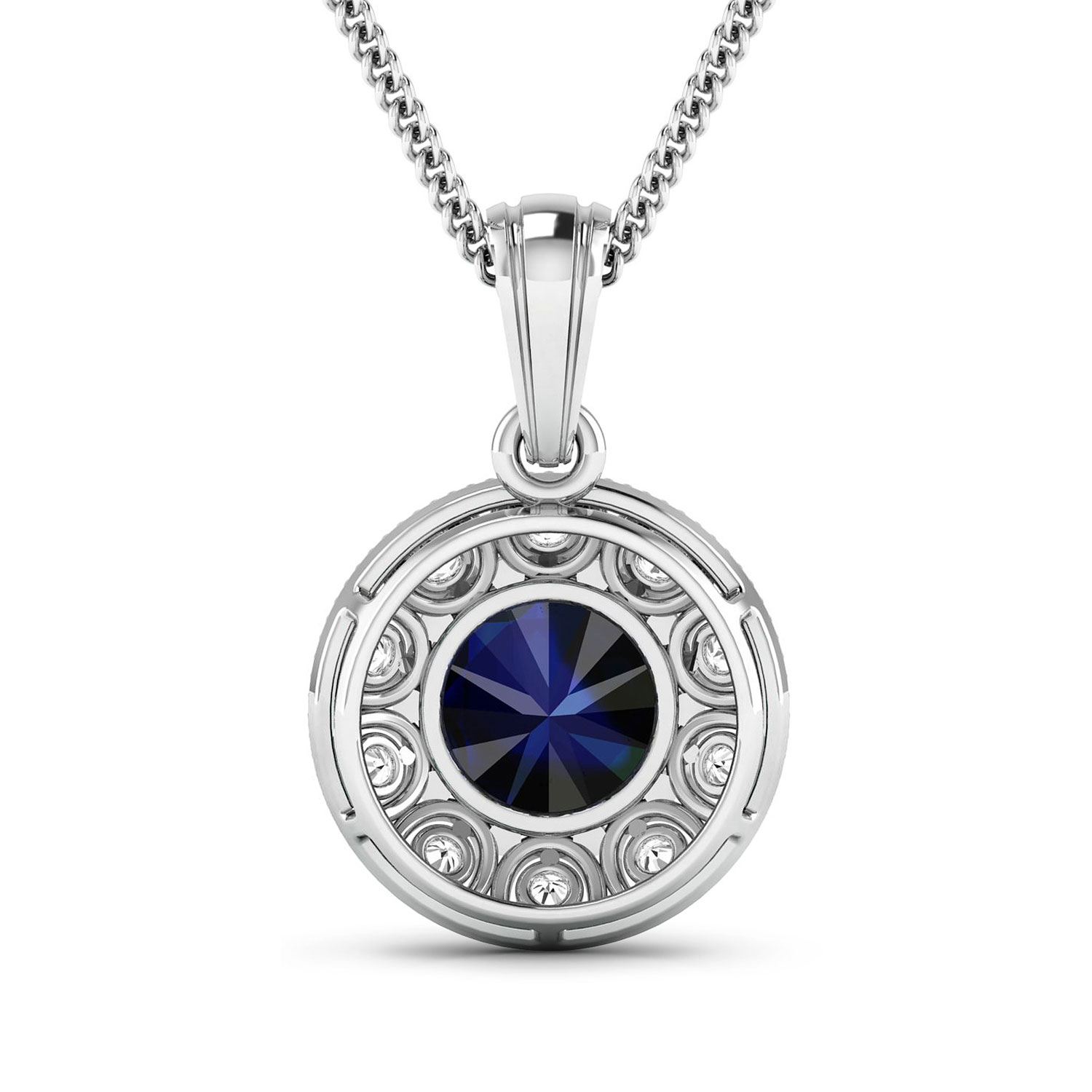 2.55 Carat Genuine Blue Sapphire and White Diamond 14K White Gold Pendant