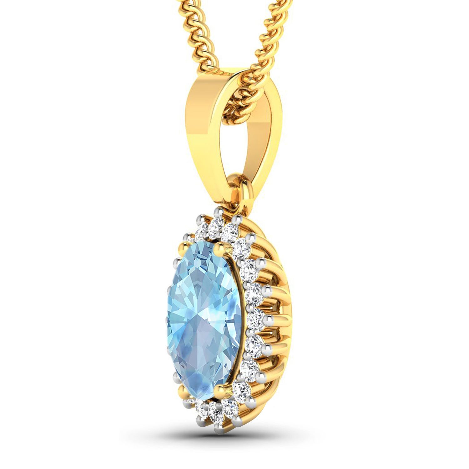 1.09 Carat Genuine Aquamarine and White Diamond 14K Yellow Gold Pendant