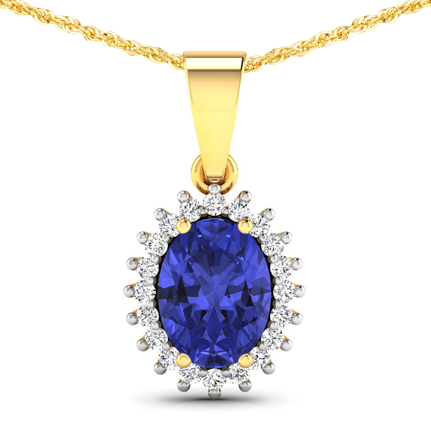 1.22 Carat Genuine Tanzanite and White Diamond 14K Yellow Gold Pendant
