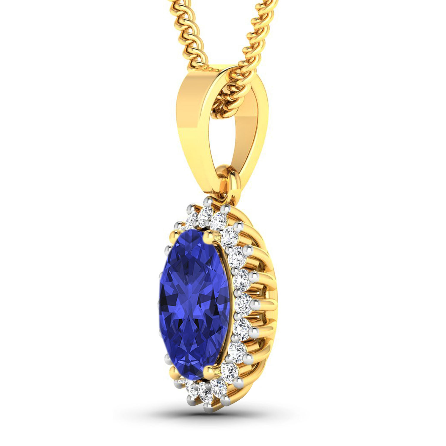 1.22 Carat Genuine Tanzanite and White Diamond 14K Yellow Gold Pendant