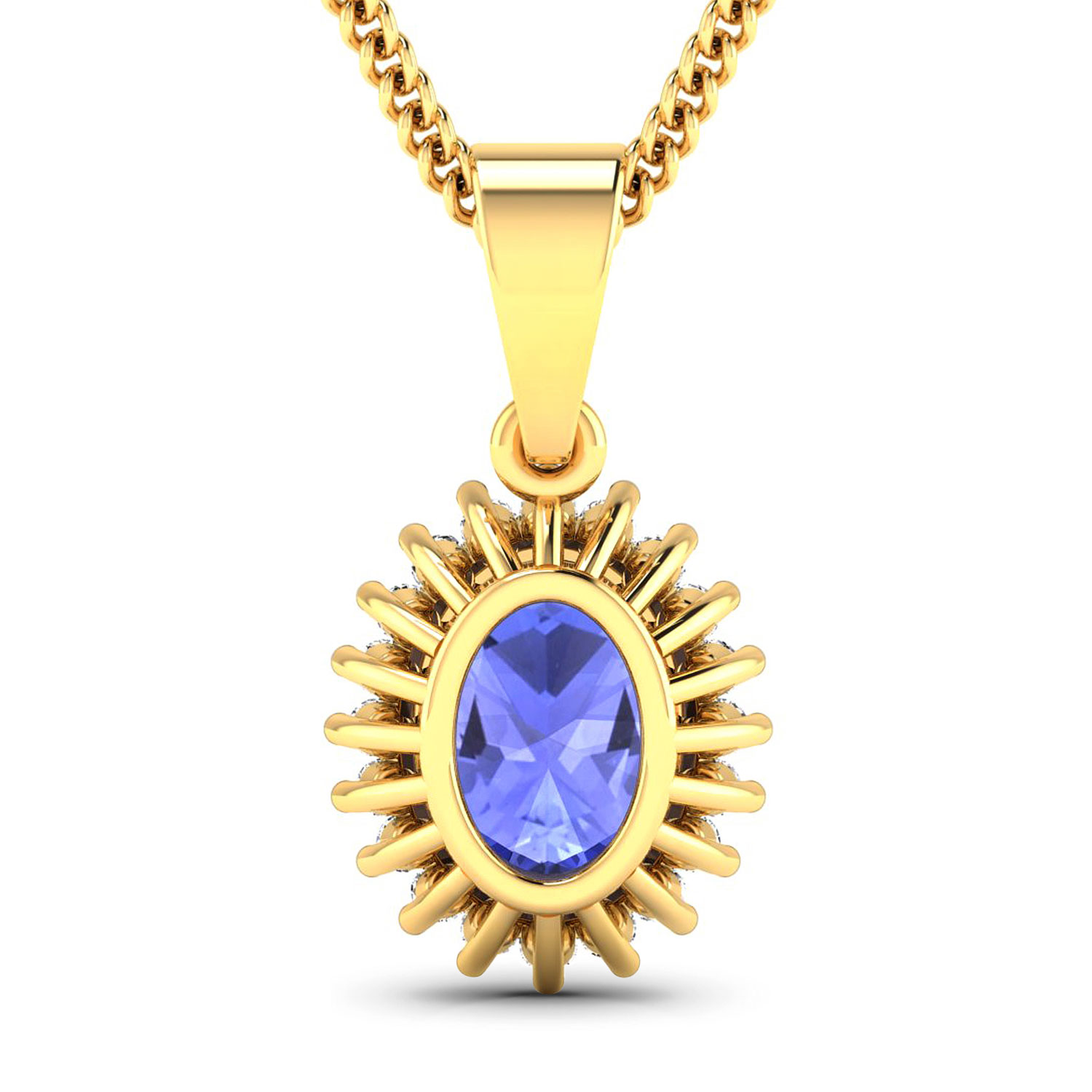 1.22 Carat Genuine Tanzanite and White Diamond 14K Yellow Gold Pendant