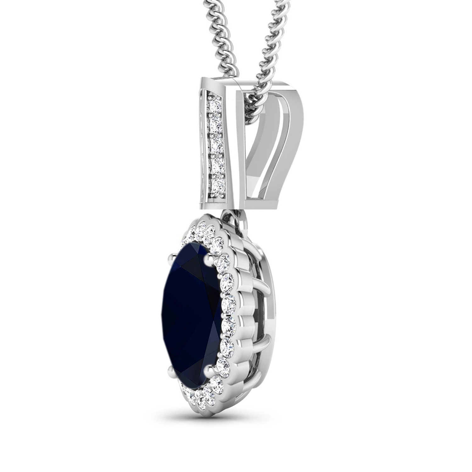 2.32 Carat Genuine Blue Sapphire and White Diamond 14K White Gold Pendant