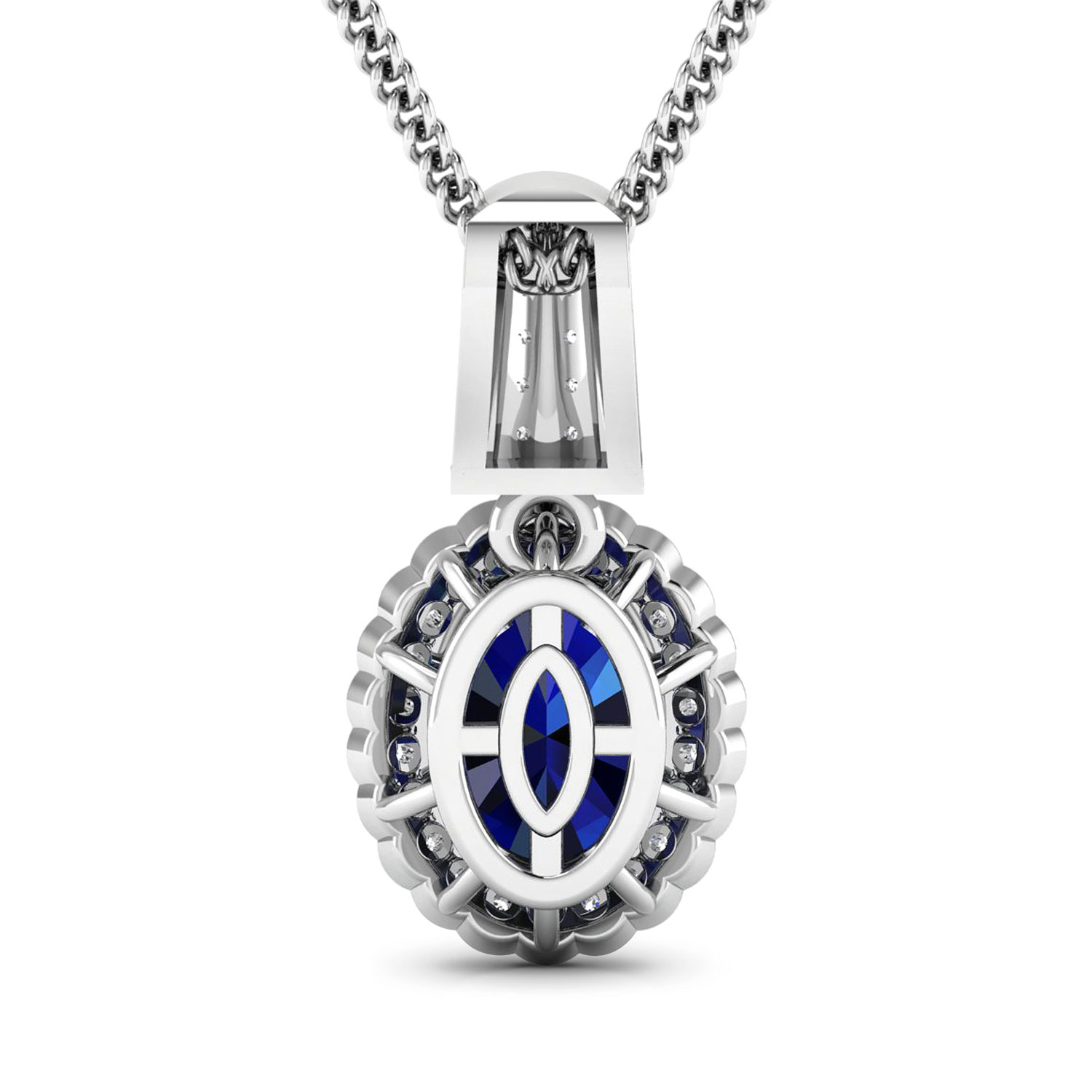 2.32 Carat Genuine Blue Sapphire and White Diamond 14K White Gold Pendant