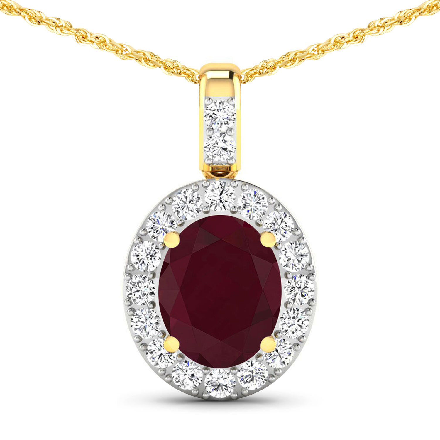 3.19 Carat Genuine Ruby and White Diamond 14K Yellow Gold Pendant