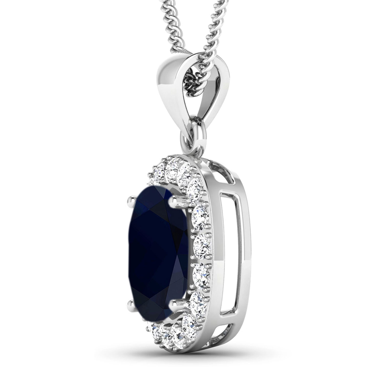 3.81 Carat Genuine Blue Sapphire and White Diamond 14K White Gold Pendant