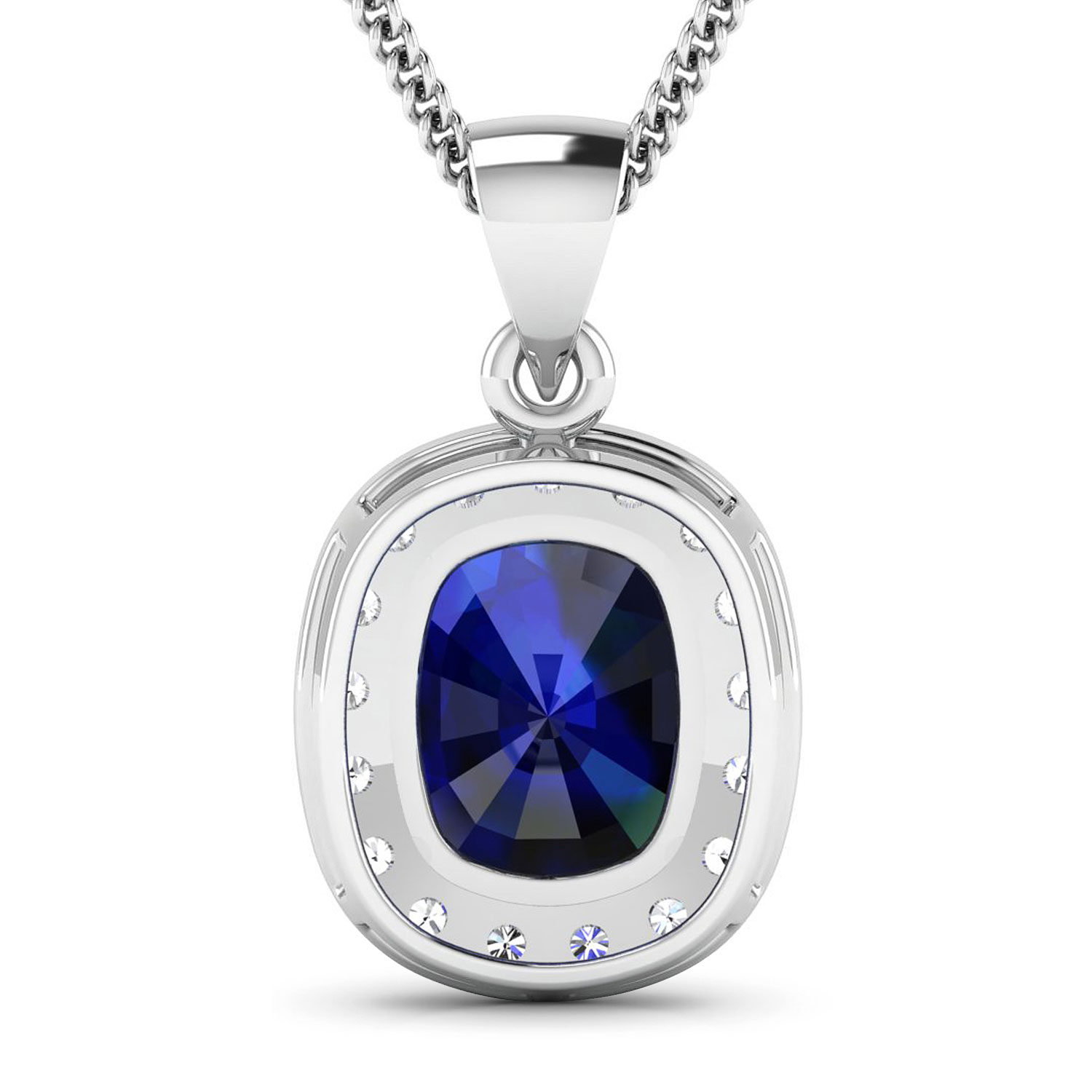 3.81 Carat Genuine Blue Sapphire and White Diamond 14K White Gold Pendant