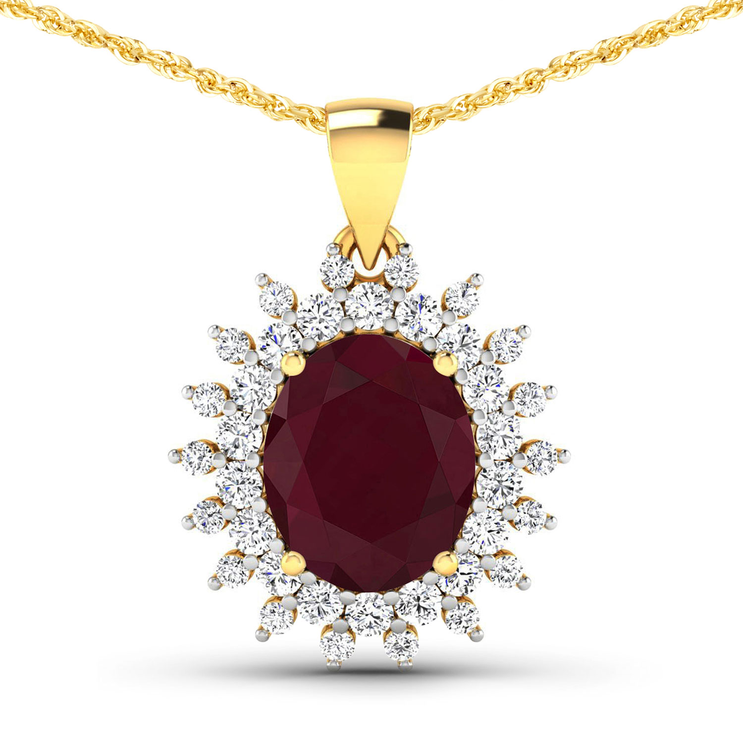 5.50 Carat Genuine Ruby and White Diamond 14K Yellow Gold Pendant