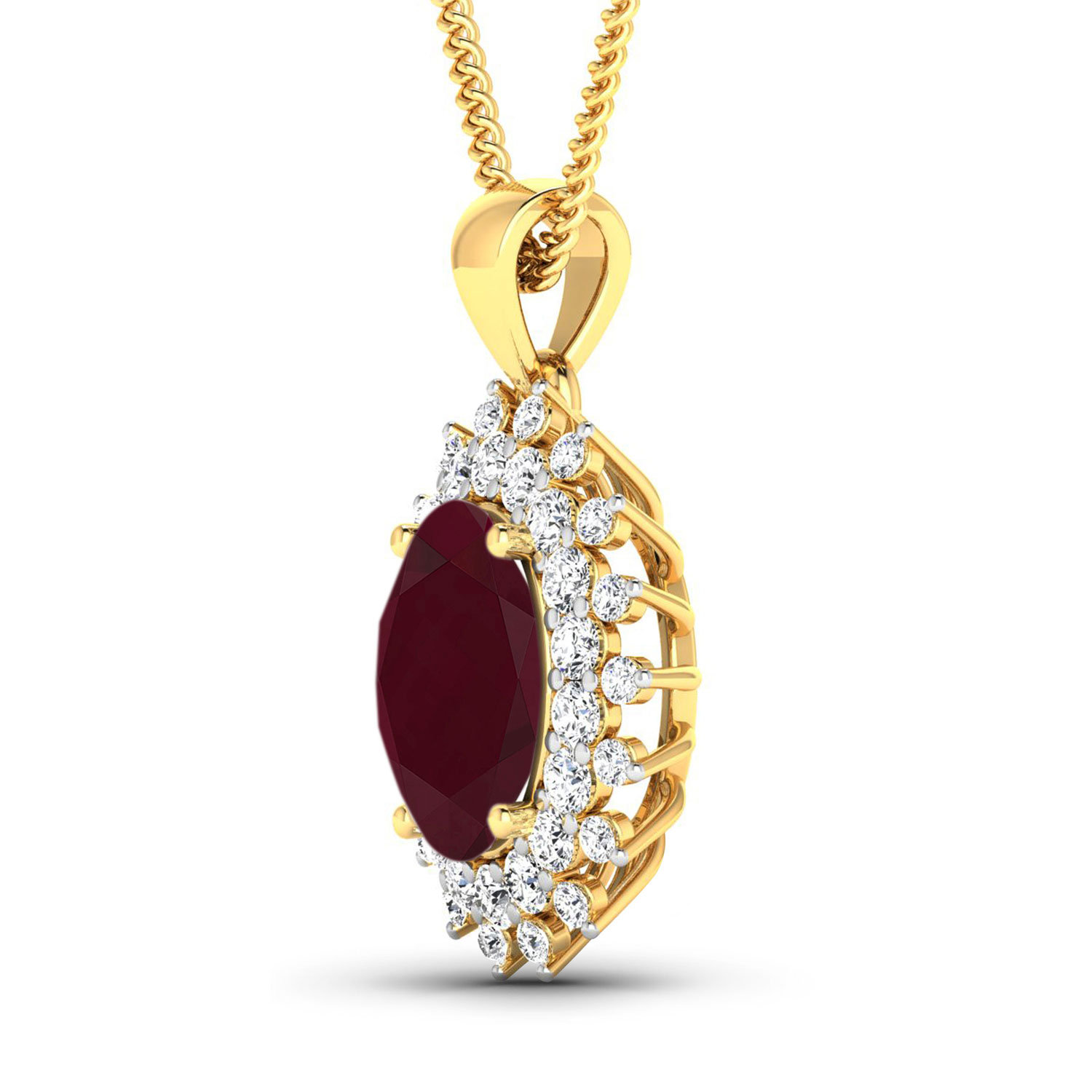 5.50 Carat Genuine Ruby and White Diamond 14K Yellow Gold Pendant