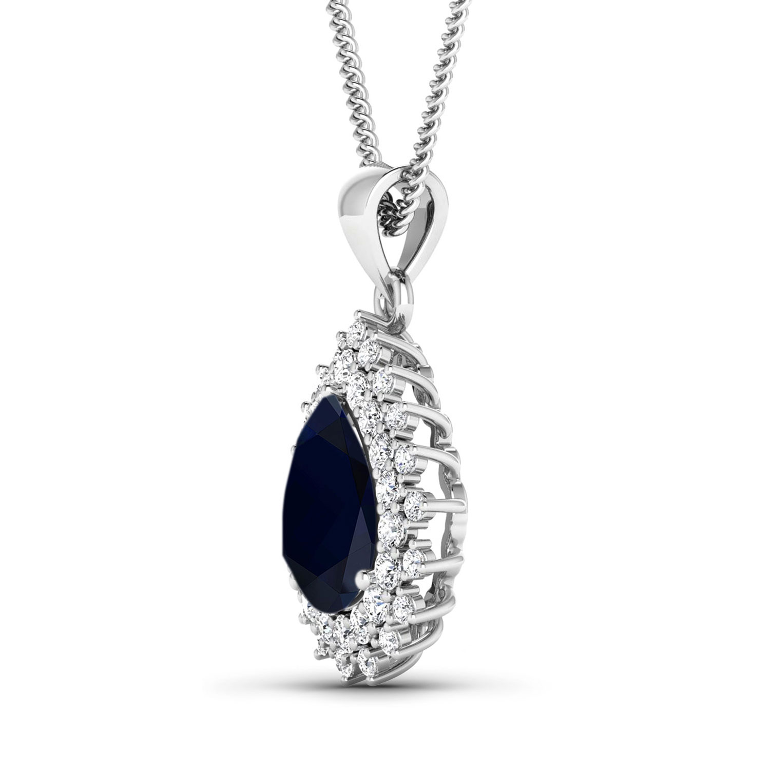 3.92 Carat Genuine Blue Sapphire and White Diamond 14K White Gold Pendant