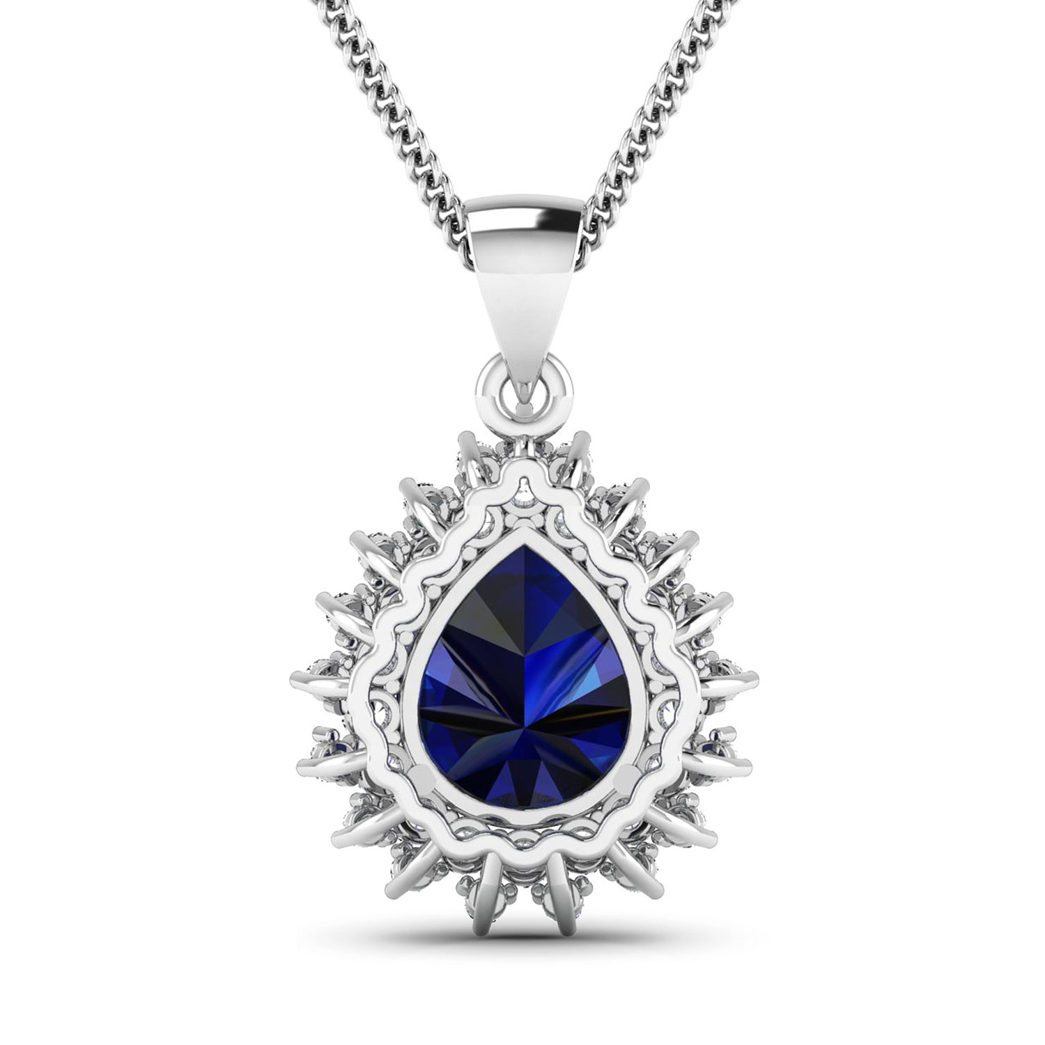 3.92 Carat Genuine Blue Sapphire and White Diamond 14K White Gold Pendant