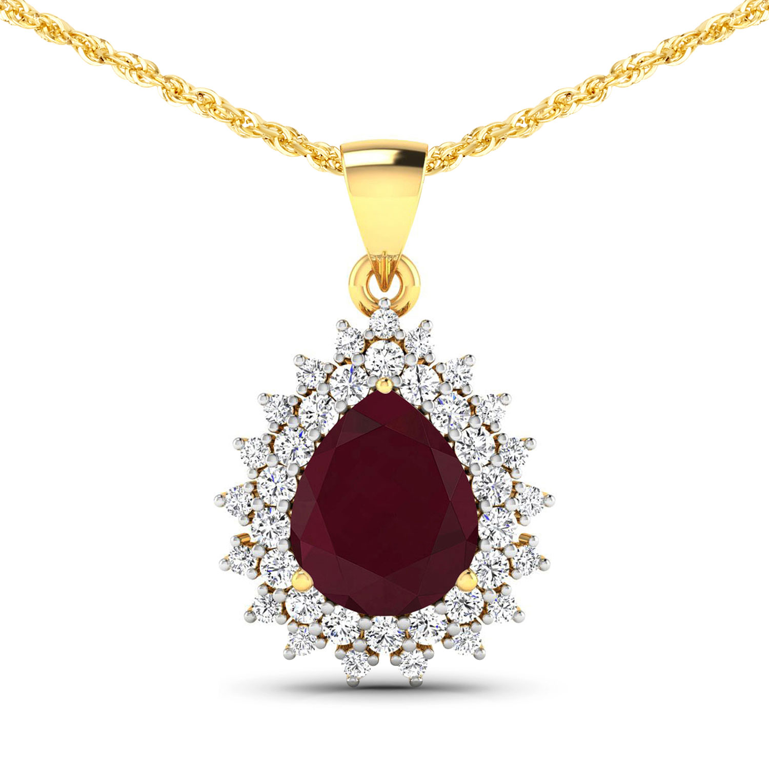 5.81 Carat Genuine Ruby and White Diamond 14K Yellow Gold Pendant