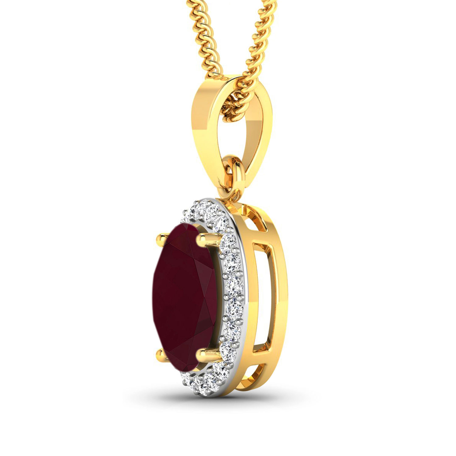 2.52 Carat Genuine Ruby and White Diamond 14K Yellow Gold Pendant