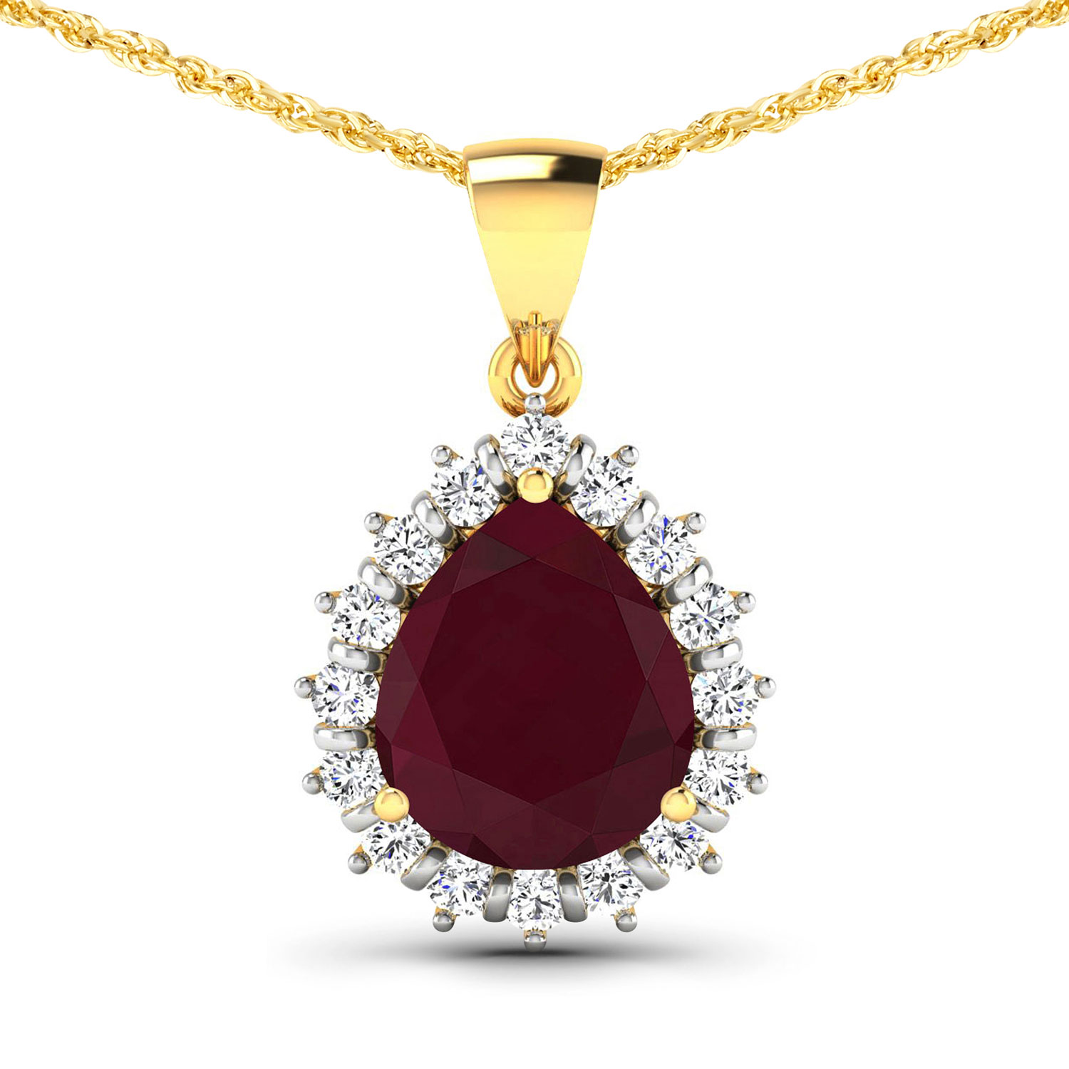5.48 Carat Genuine Ruby and White Diamond 14K Yellow Gold Pendant