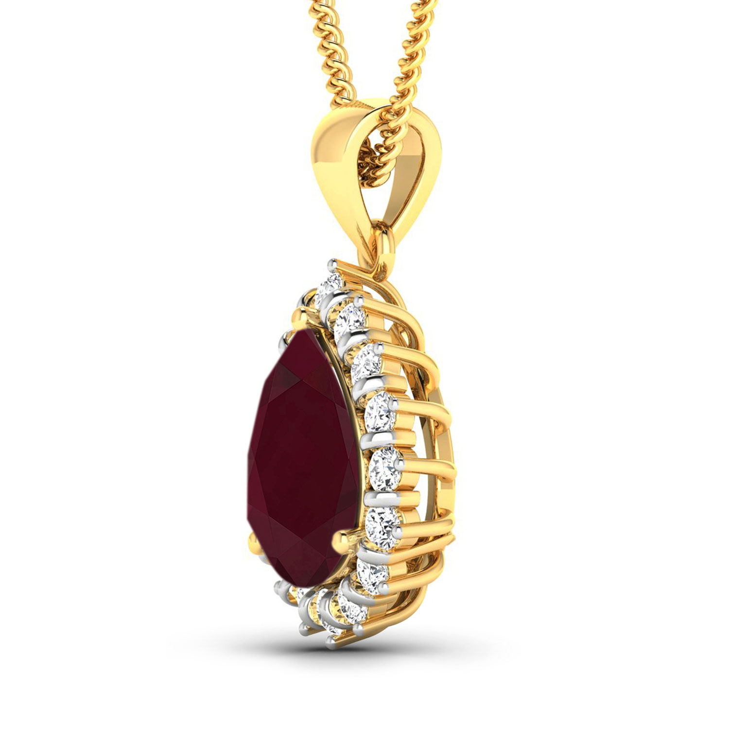 5.48 Carat Genuine Ruby and White Diamond 14K Yellow Gold Pendant