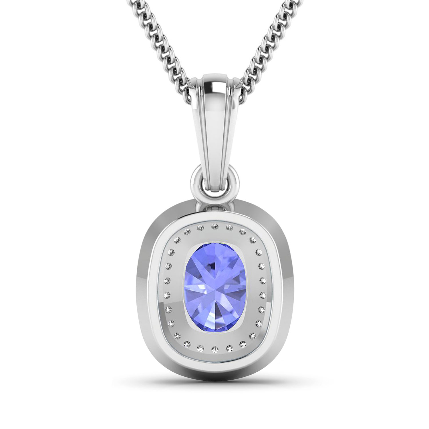 0.26 ctw. Genuine White Diamond Semi-Mounting Halo Pendant in 14K White Gold - holds 8x6mm Oval Gemstone with Tanzanite Oval 8x6mm