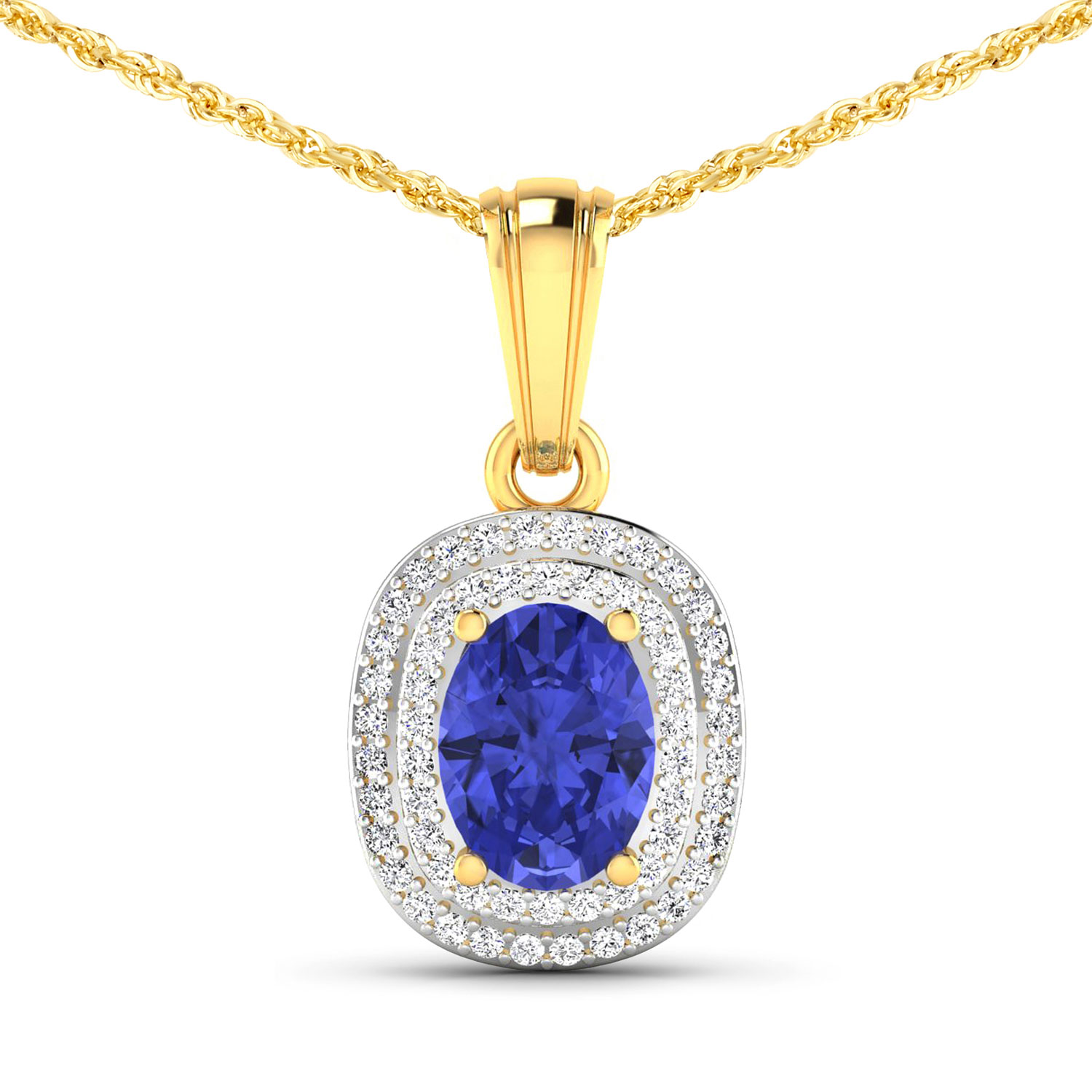 1.45 Carat Genuine Tanzanite and White Diamond 14K Yellow Gold Pendant