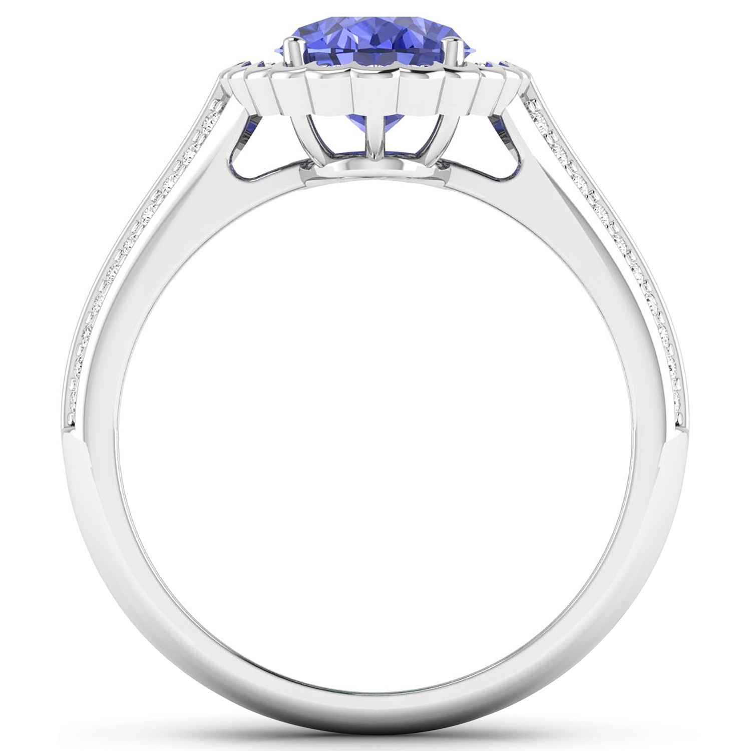 0.42 ctw. Genuine White Diamond Semi-Mounting Bridge Ring in 14K White Gold - holds 9x7mm Oval Gemstone with Tanzanite Oval 9x7mm