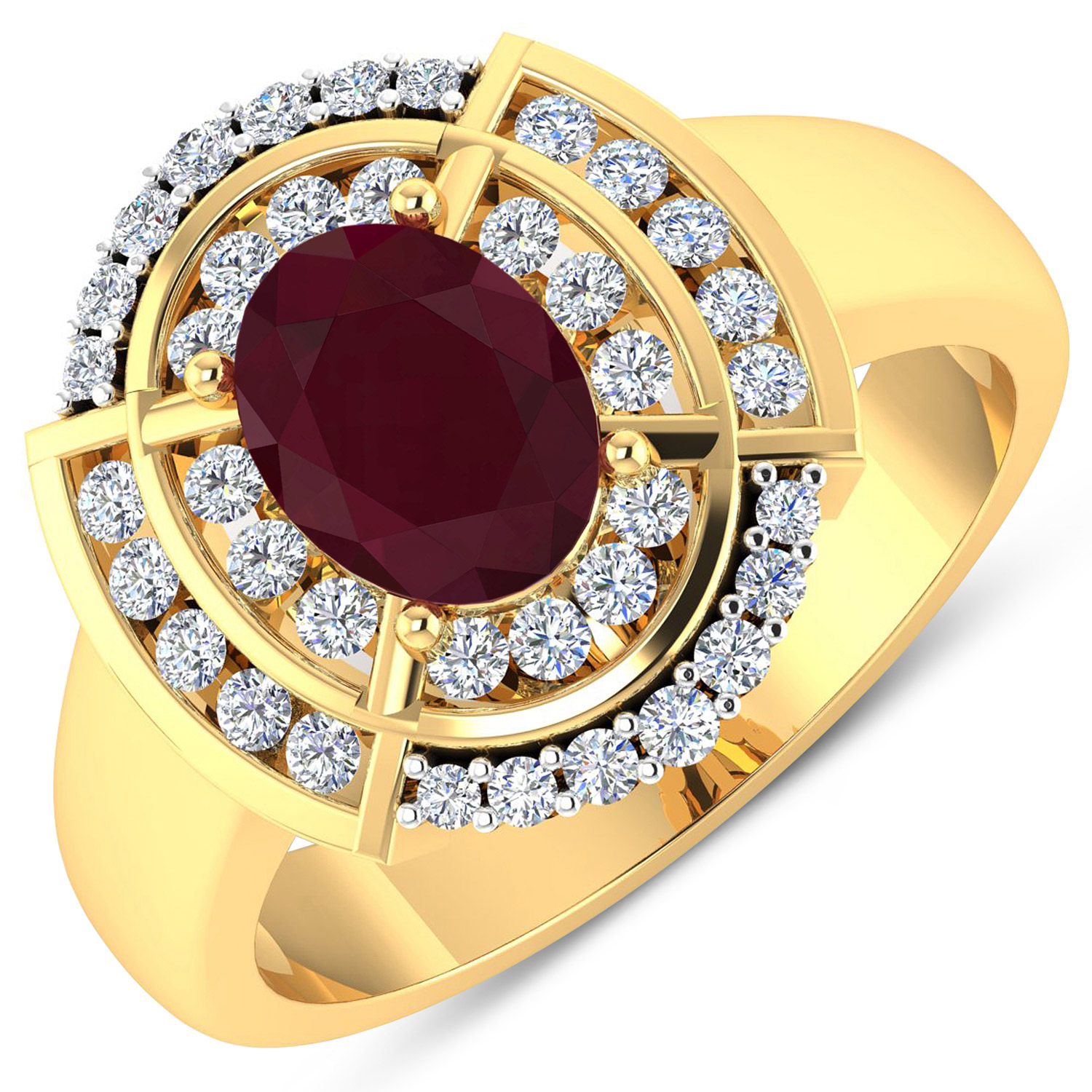 1.97 Carat Genuine Ruby and White Diamond 14K Yellow Gold Ring
