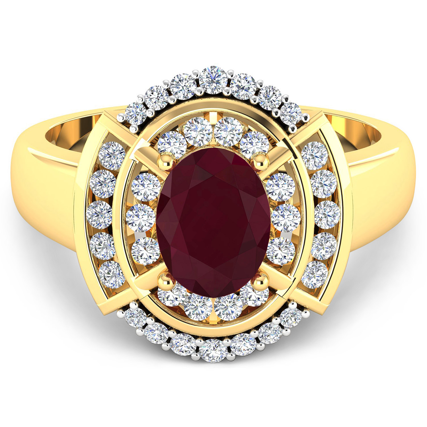 1.97 Carat Genuine Ruby and White Diamond 14K Yellow Gold Ring