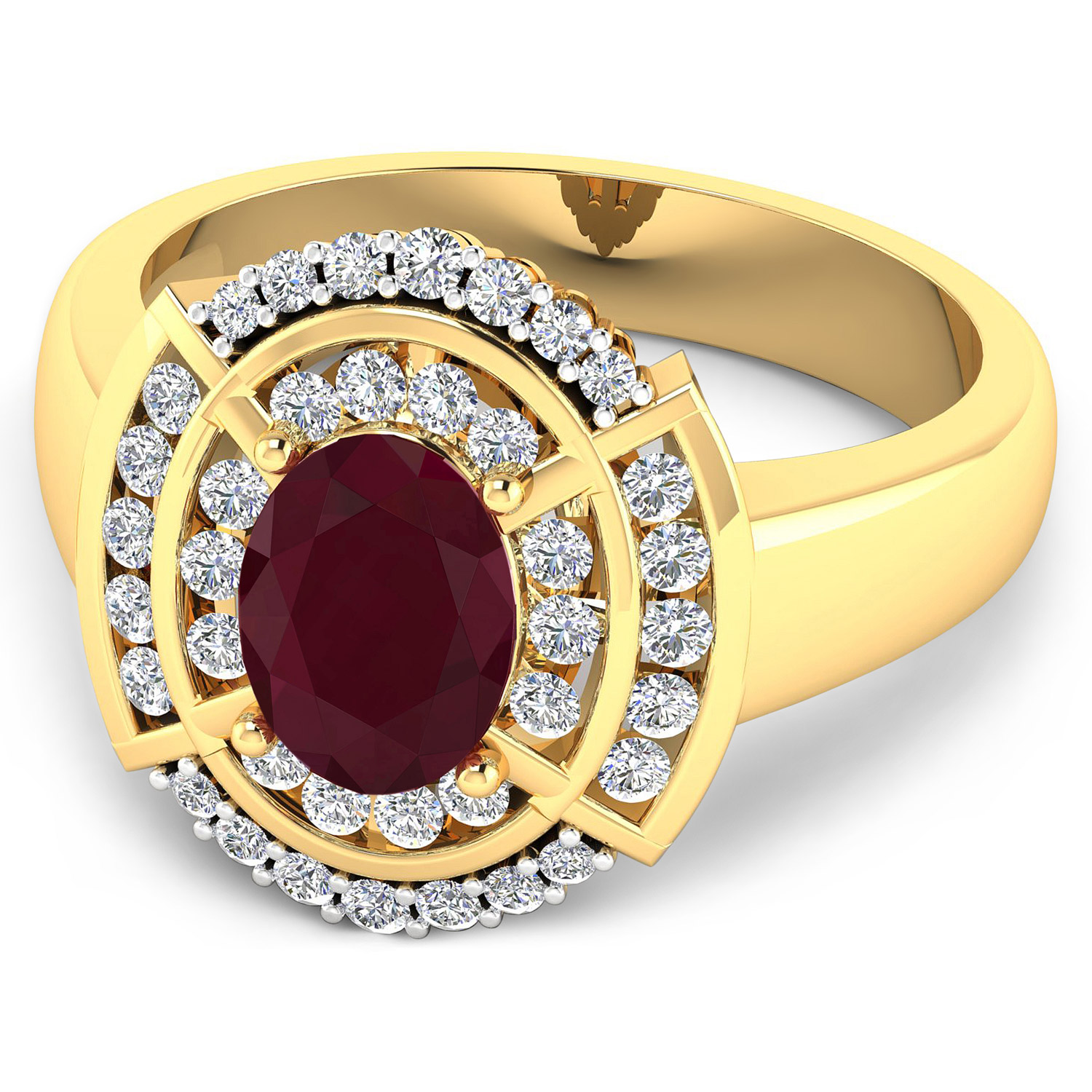1.97 Carat Genuine Ruby and White Diamond 14K Yellow Gold Ring