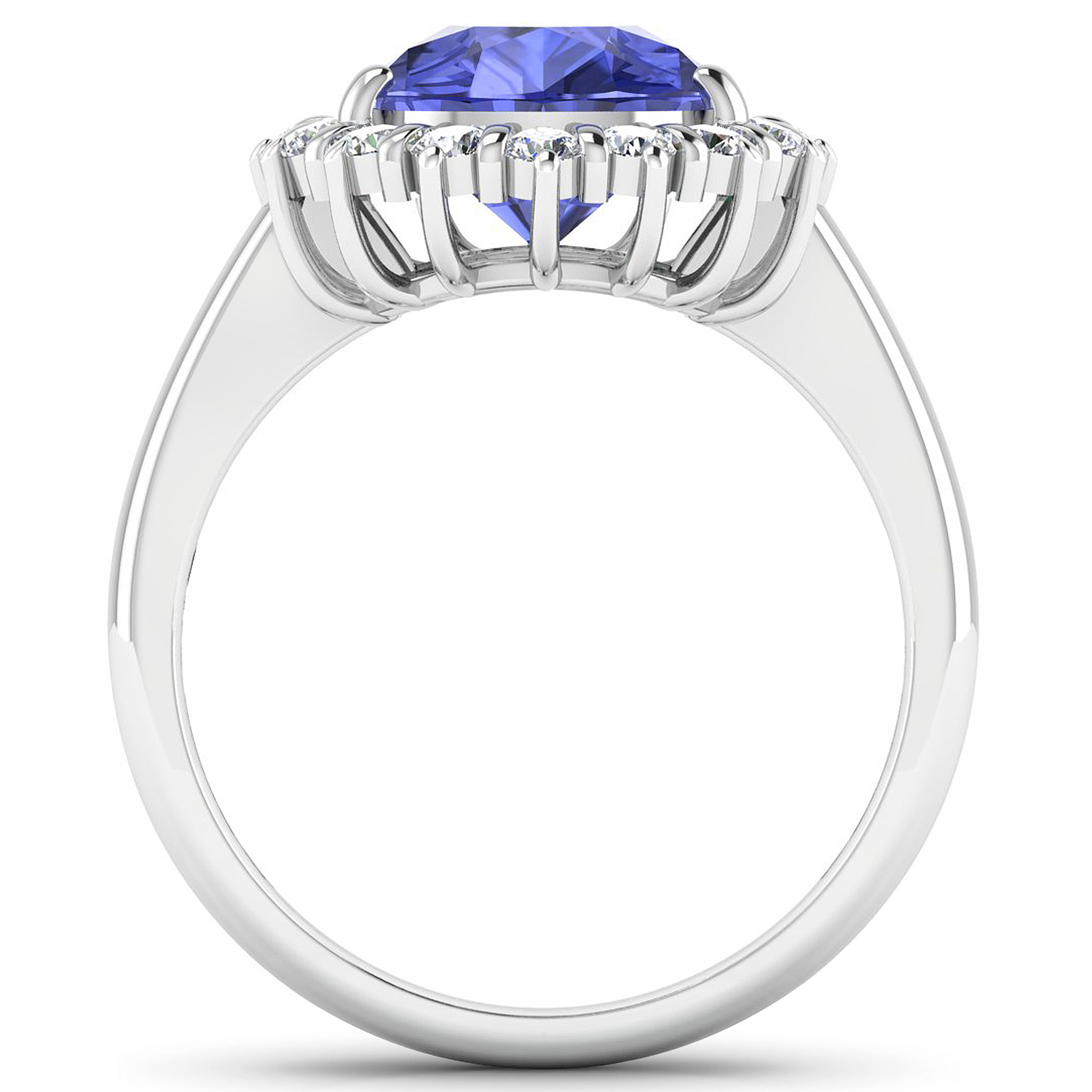 0.48 ctw. Genuine White Diamond Semi-Mounting Halo Ring in 14K White Gold - holds 11x9mm Pear Gemstone with Tanzanite Pears 11x9mm