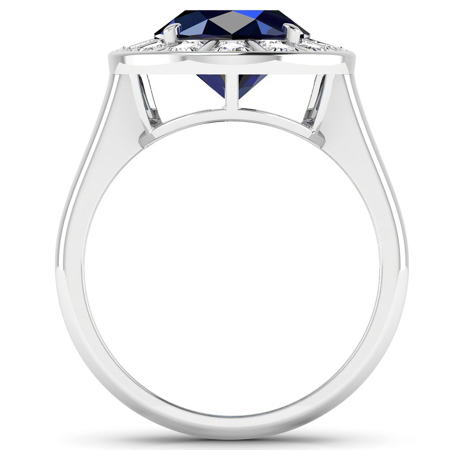 5.22 Carat Genuine Blue Sapphire and White Diamond 14K White Gold Ring