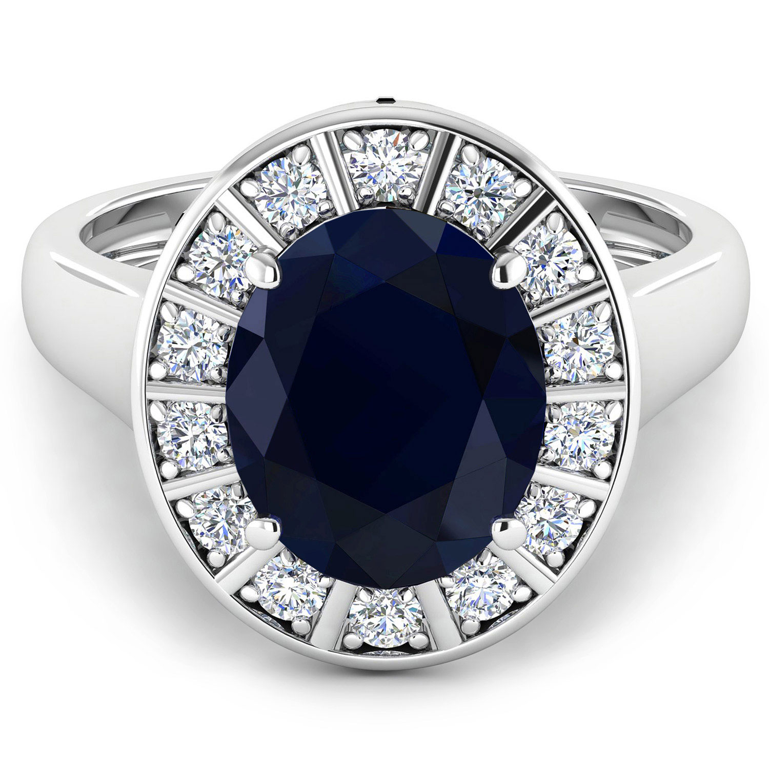 5.22 Carat Genuine Blue Sapphire and White Diamond 14K White Gold Ring