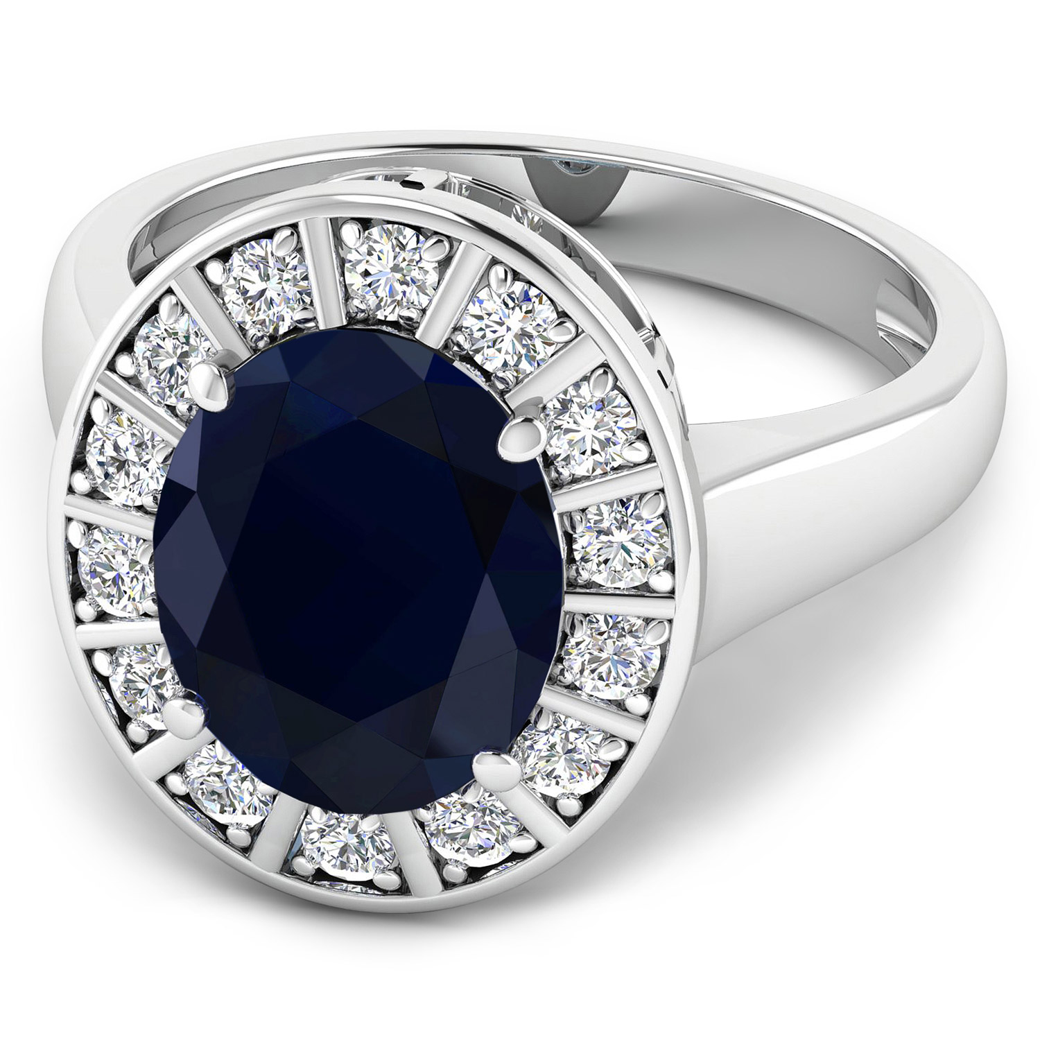 5.22 Carat Genuine Blue Sapphire and White Diamond 14K White Gold Ring