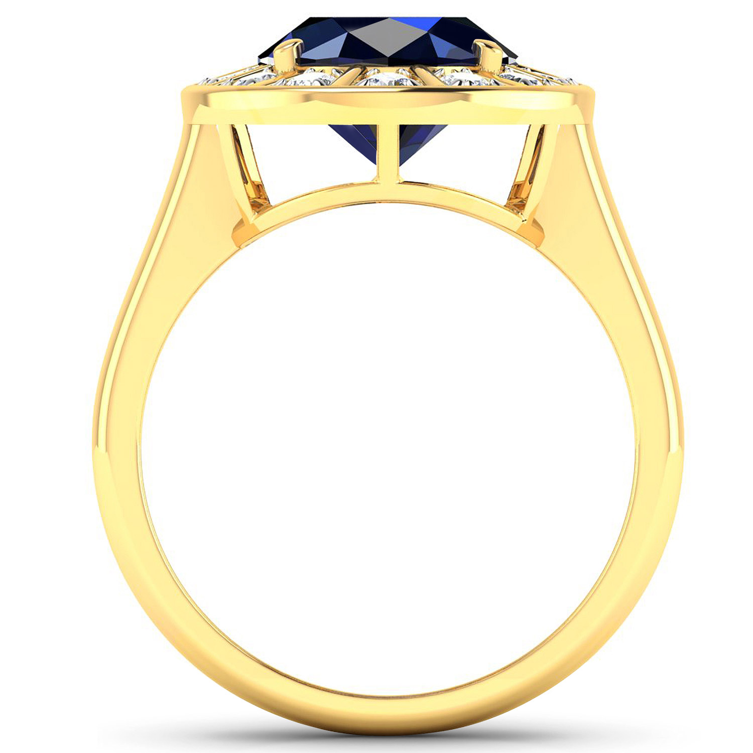 5.22 Carat Genuine Blue Sapphire and White Diamond 14K Yellow Gold Ring