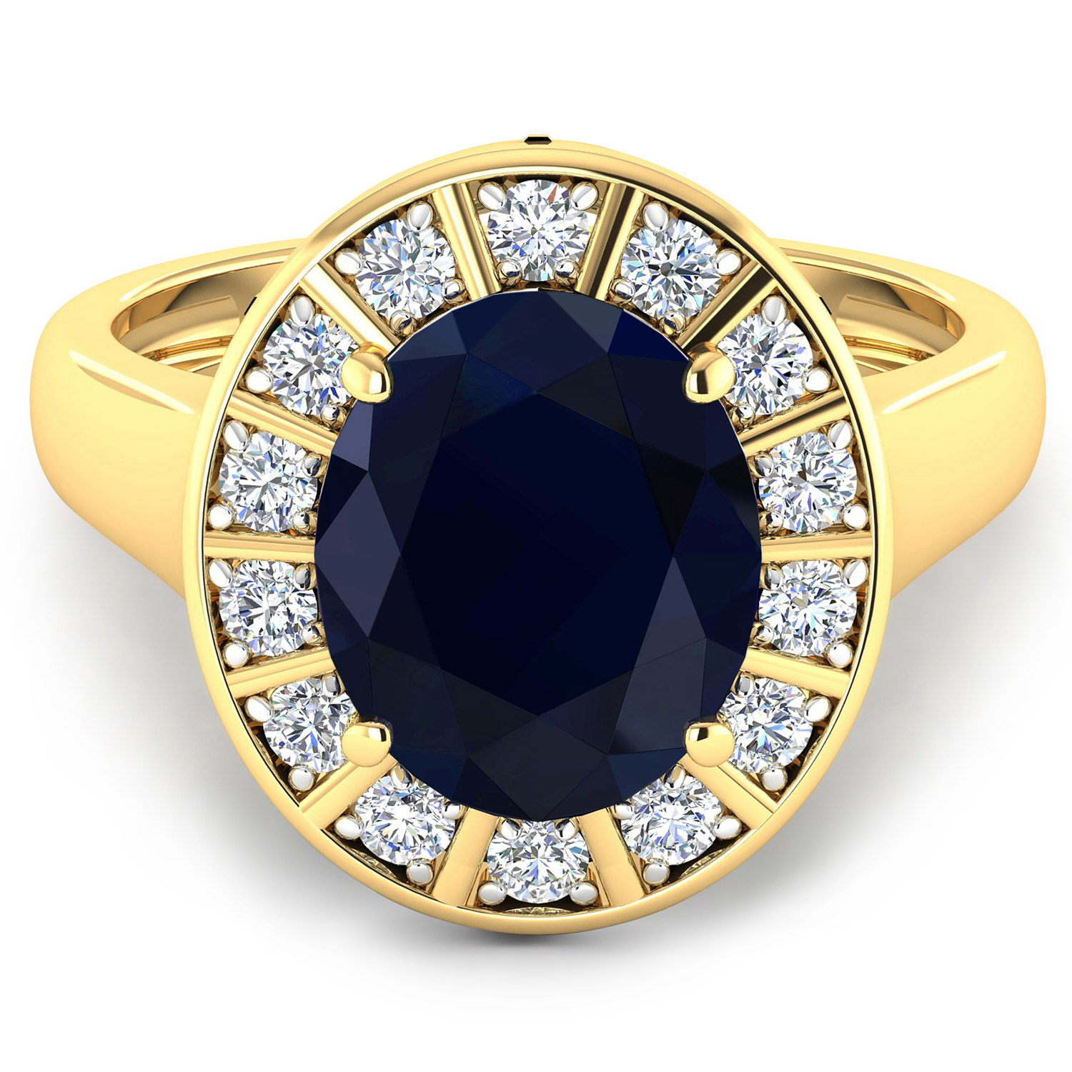 5.22 Carat Genuine Blue Sapphire and White Diamond 14K Yellow Gold Ring