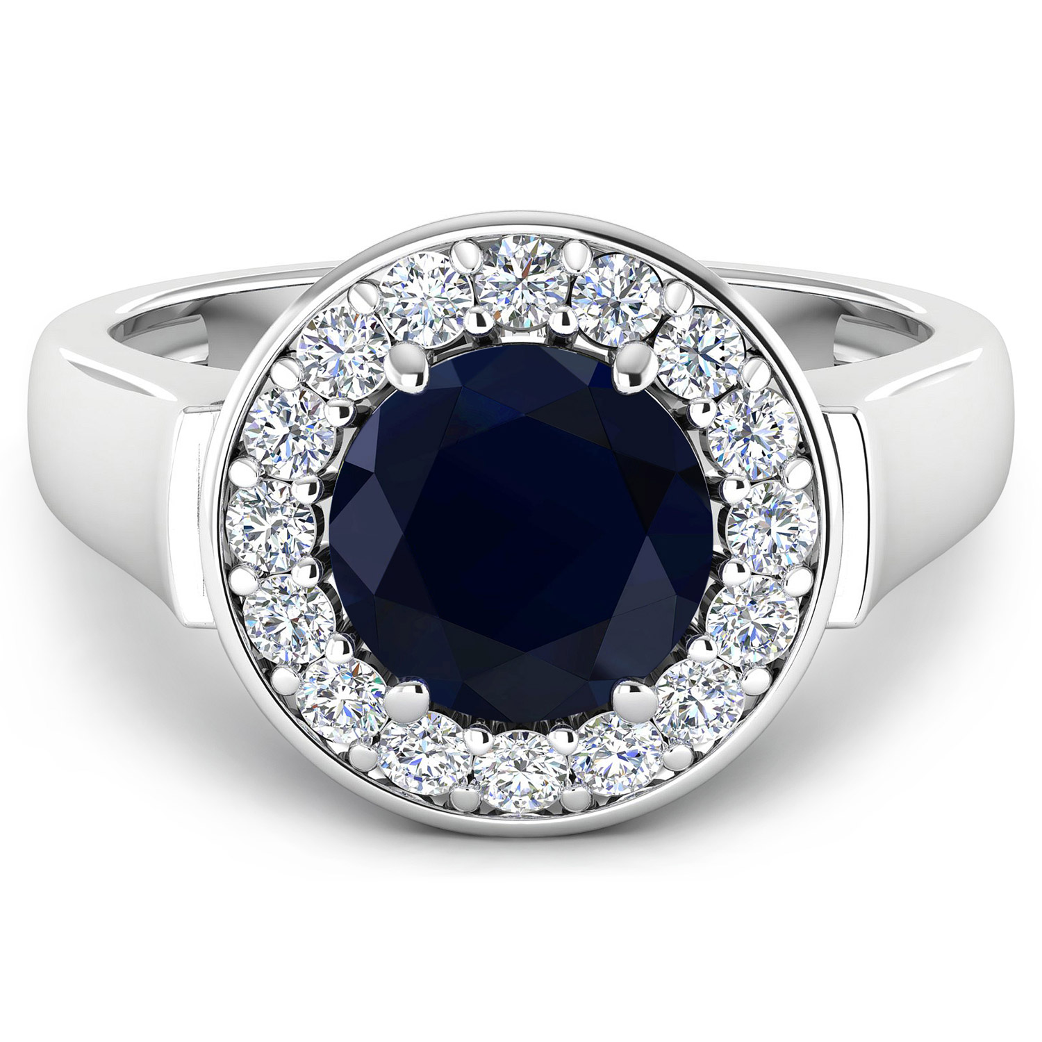 2.73 Carat Genuine Blue Sapphire and White Diamond 14K White Gold Ring