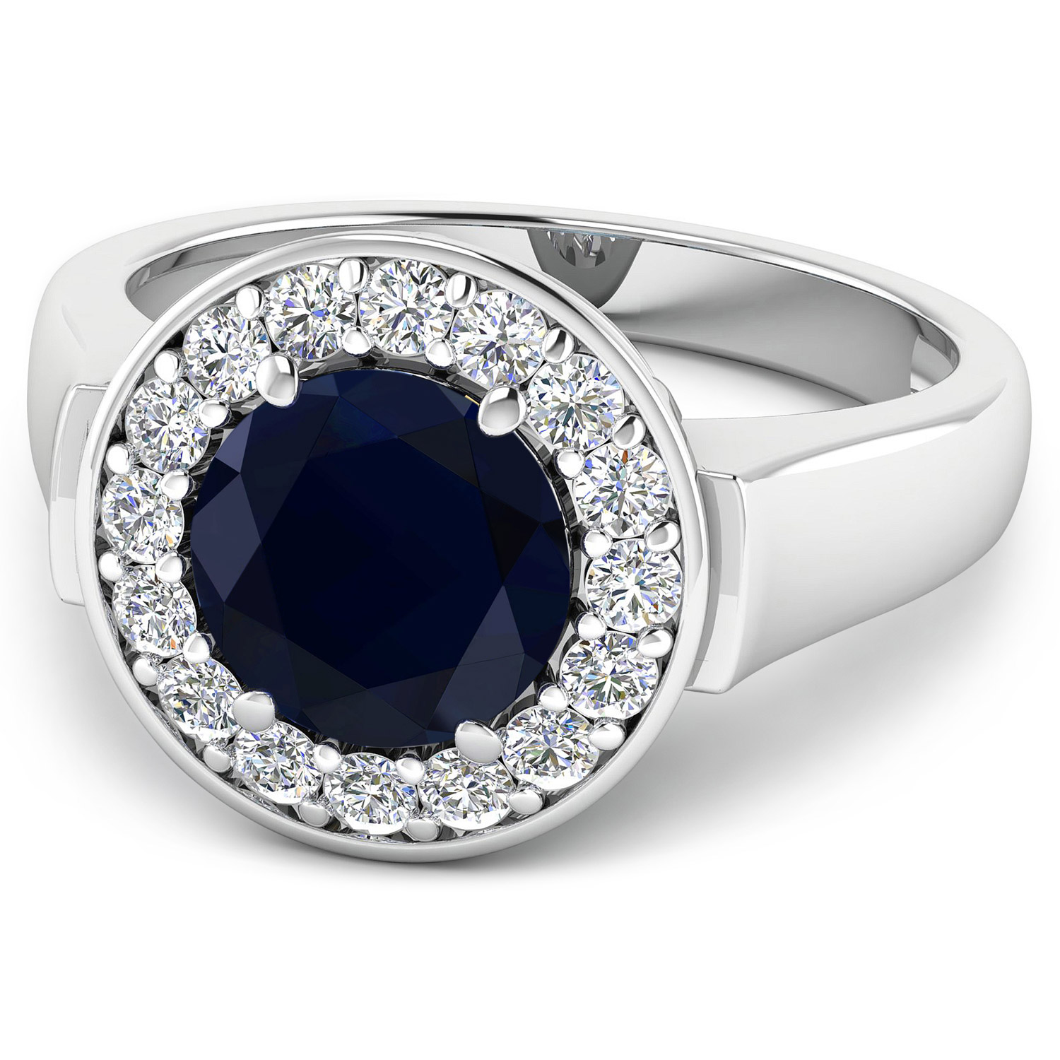 2.73 Carat Genuine Blue Sapphire and White Diamond 14K White Gold Ring