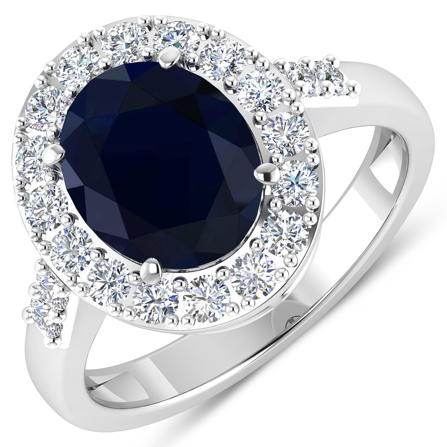 3.70 Carat Genuine Blue Sapphire and White Diamond 14K White Gold Ring