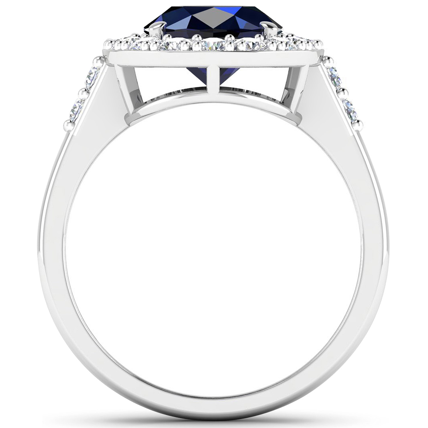 3.70 Carat Genuine Blue Sapphire and White Diamond 14K White Gold Ring