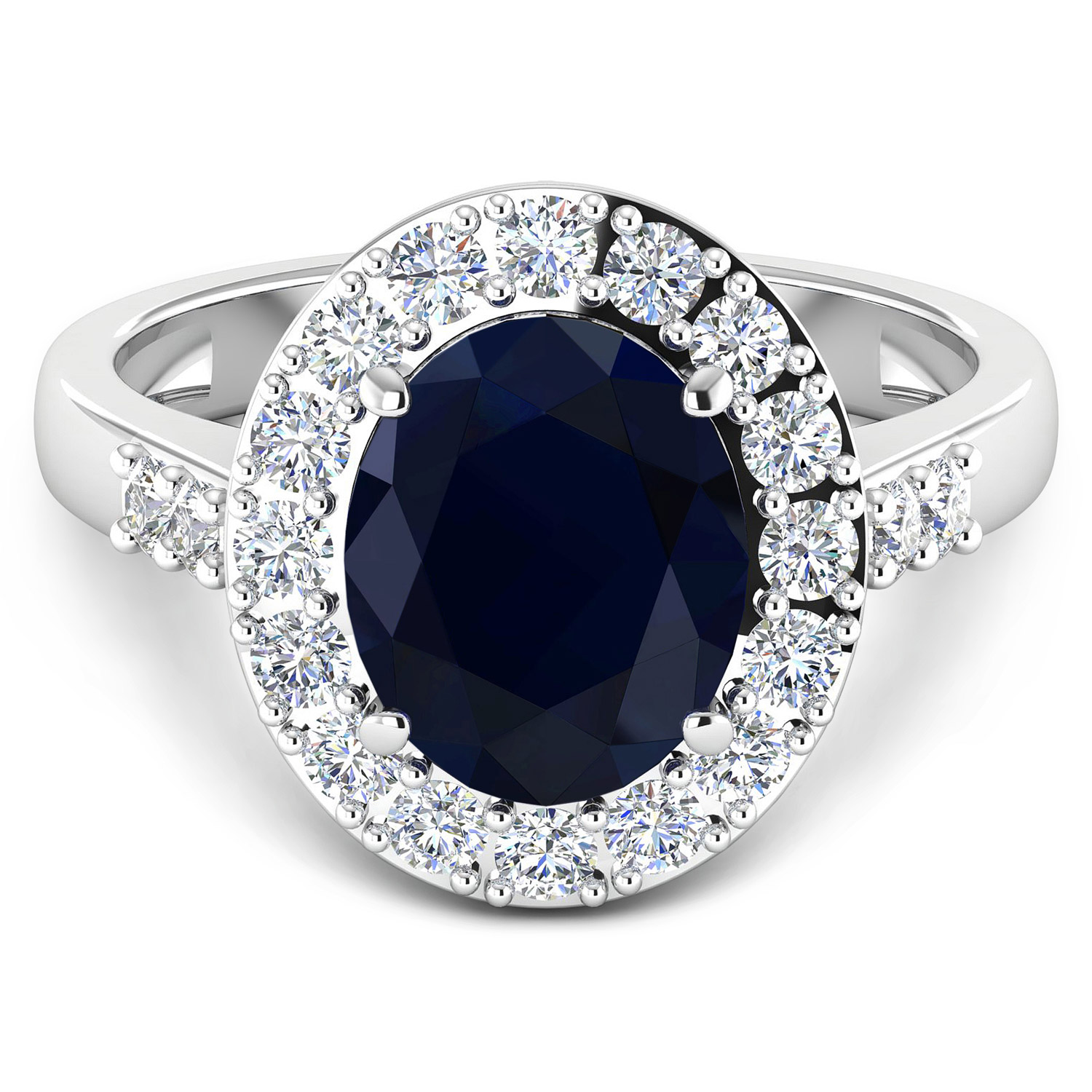 3.70 Carat Genuine Blue Sapphire and White Diamond 14K White Gold Ring