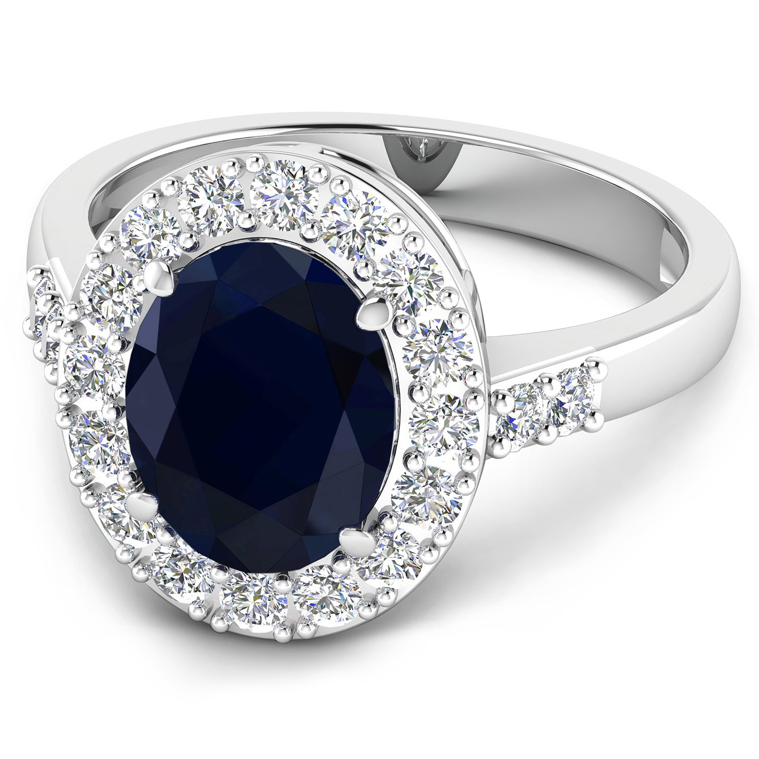 3.70 Carat Genuine Blue Sapphire and White Diamond 14K White Gold Ring