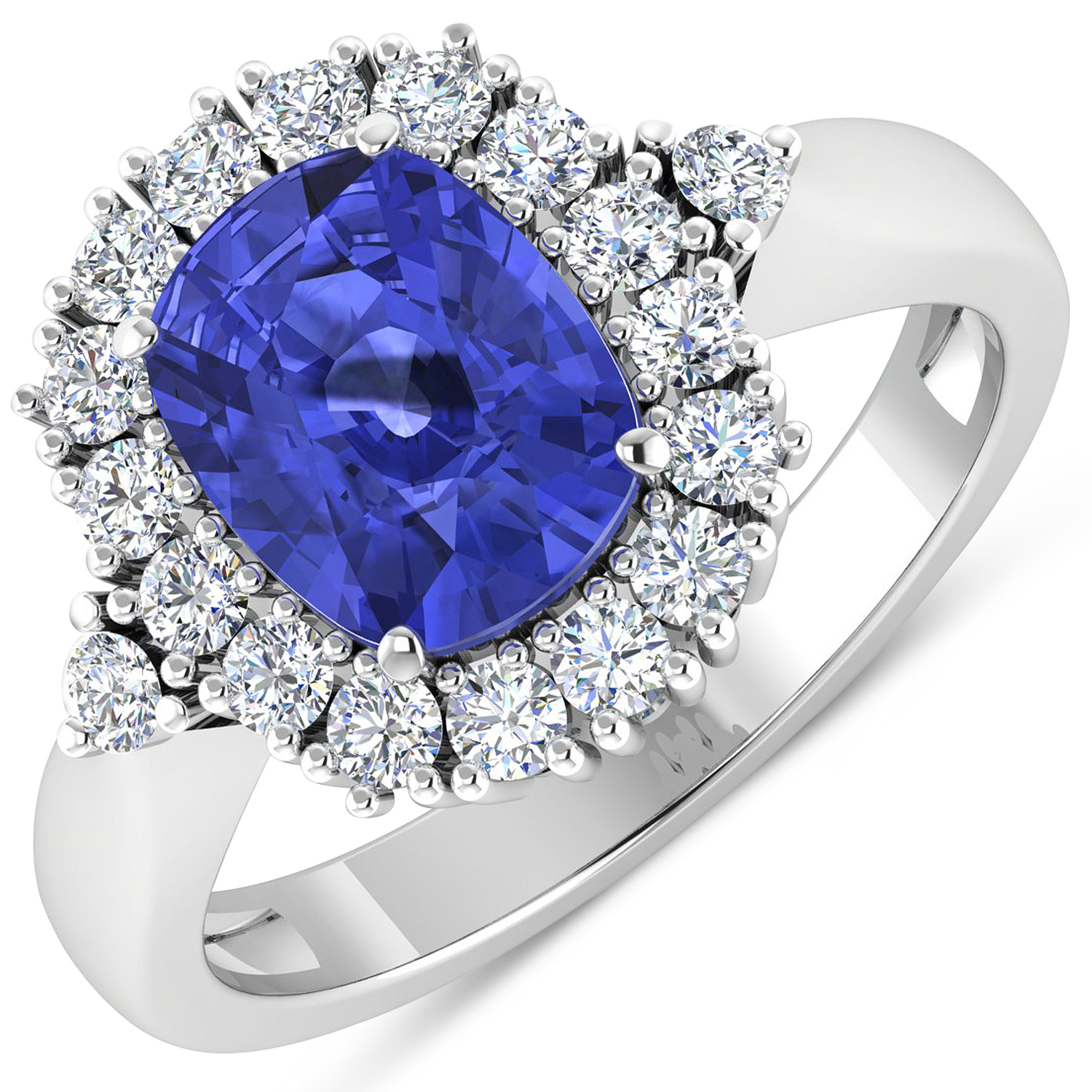 2.64 Carat Genuine Tanzanite and White Diamond 14K White Gold Ring