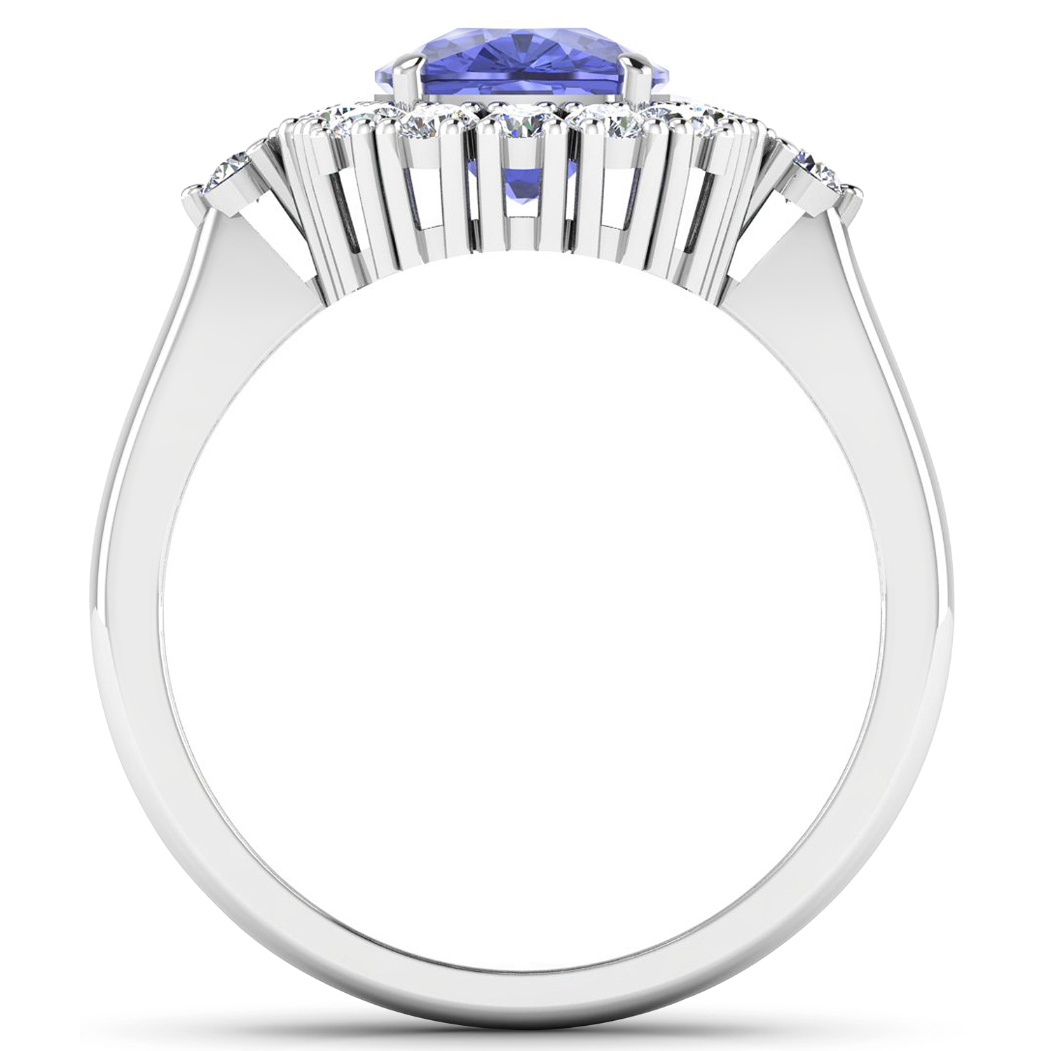2.64 Carat Genuine Tanzanite and White Diamond 14K White Gold Ring