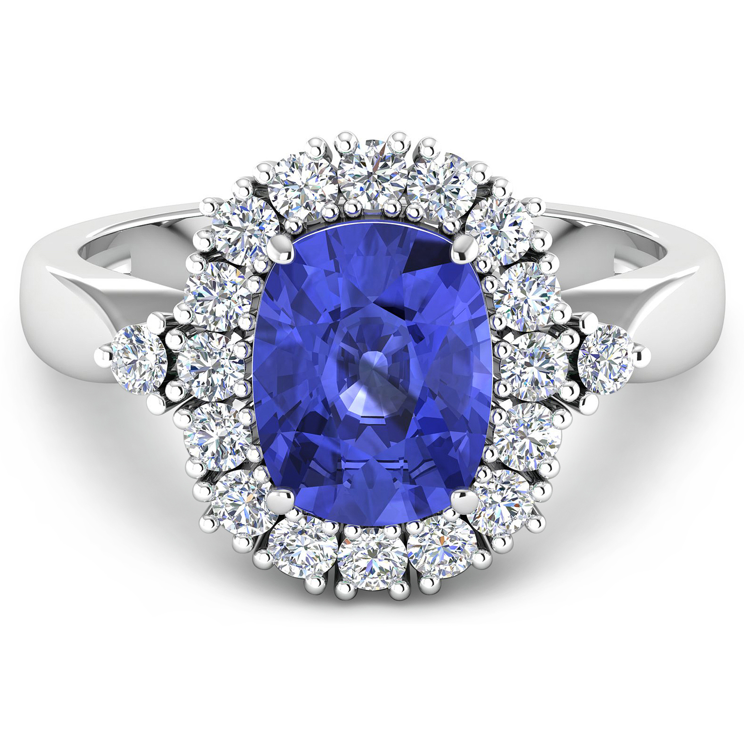 2.64 Carat Genuine Tanzanite and White Diamond 14K White Gold Ring