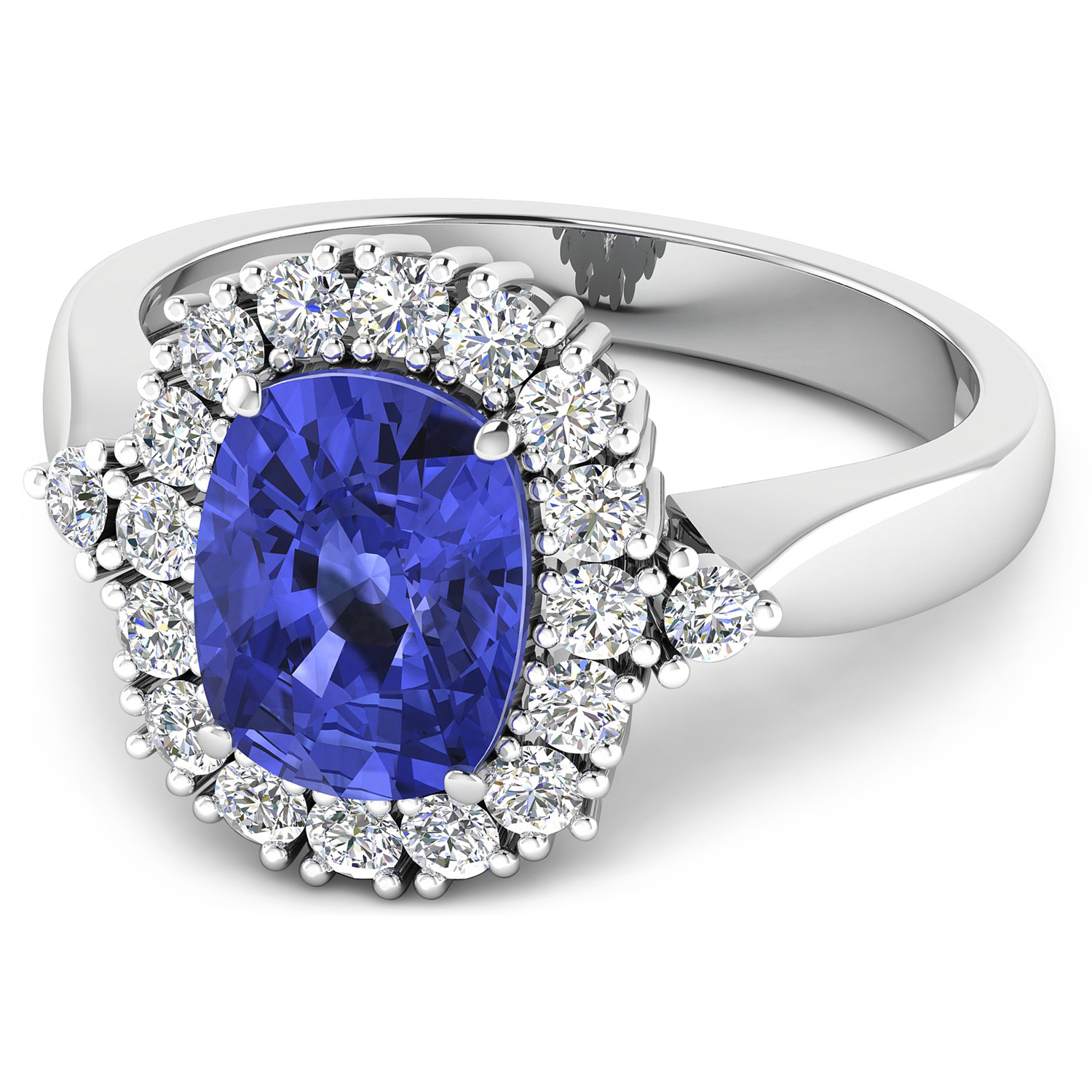 2.64 Carat Genuine Tanzanite and White Diamond 14K White Gold Ring