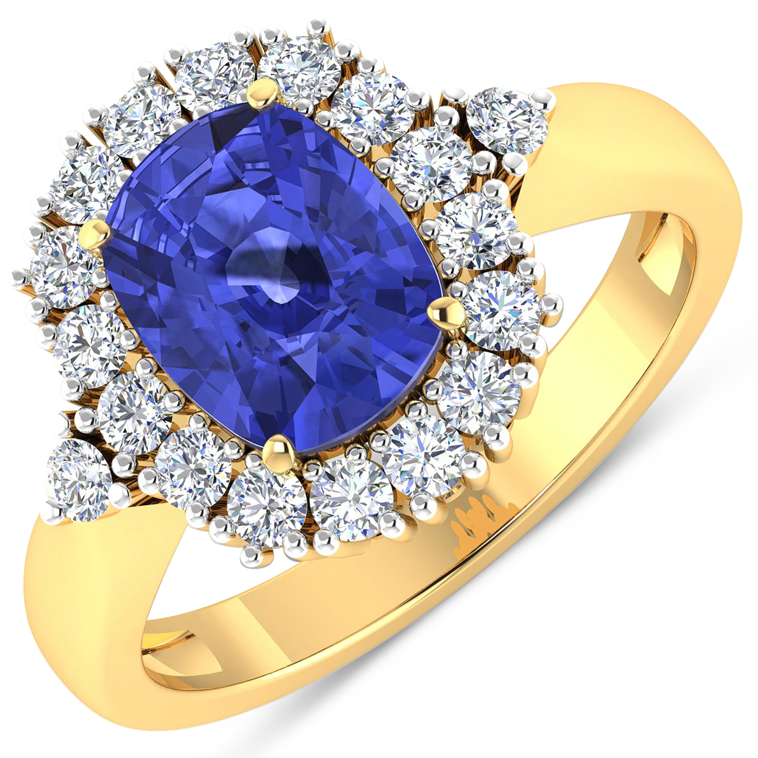2.64 Carat Genuine Tanzanite and White Diamond 14K Yellow Gold Ring