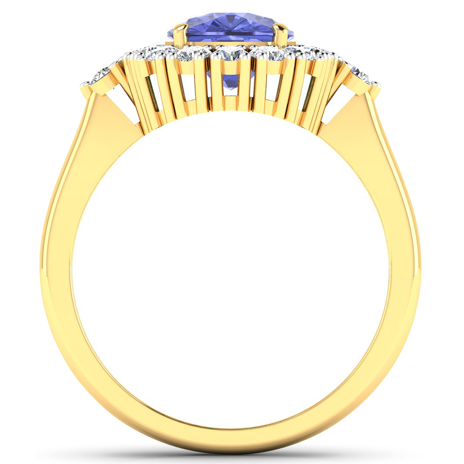 2.64 Carat Genuine Tanzanite and White Diamond 14K Yellow Gold Ring