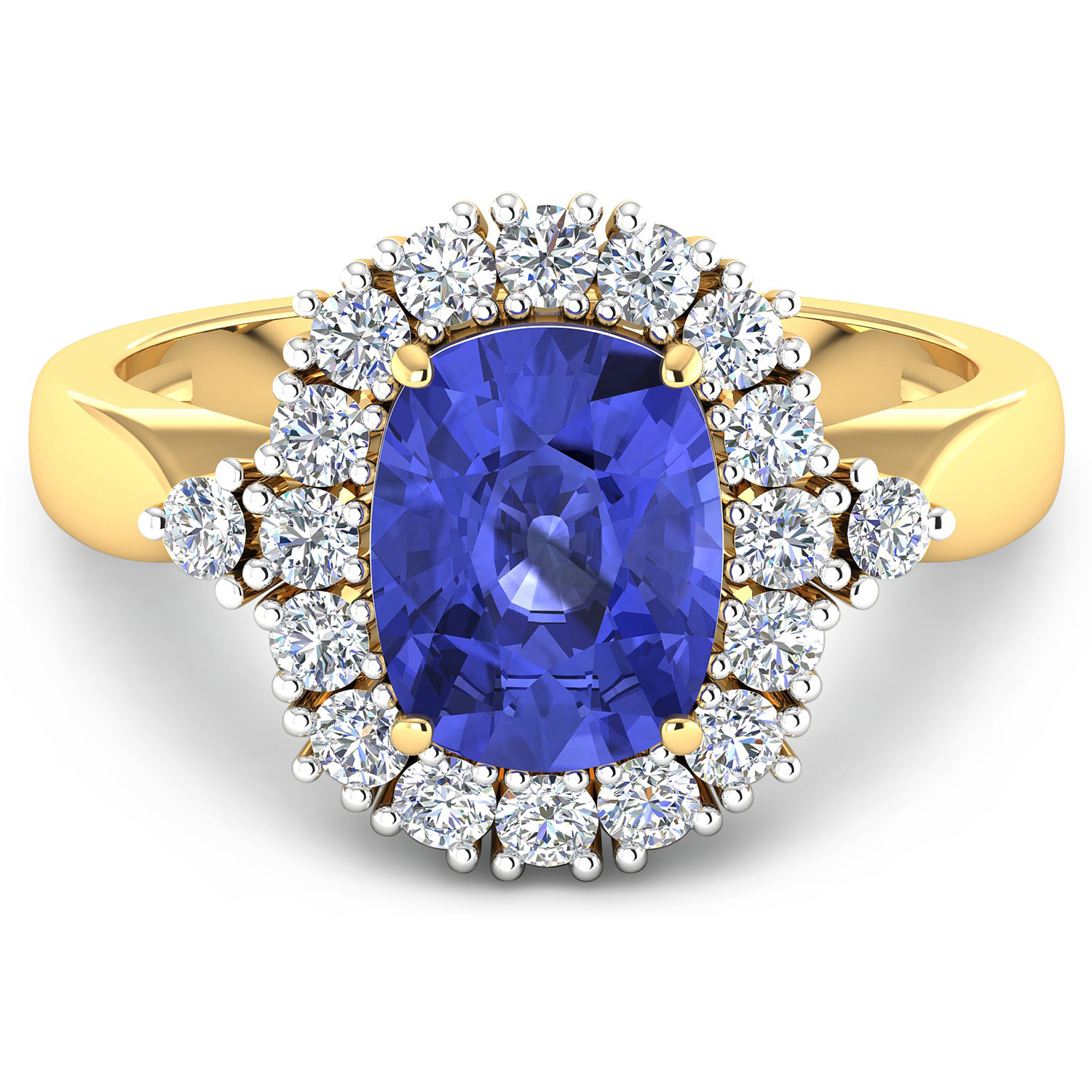 2.64 Carat Genuine Tanzanite and White Diamond 14K Yellow Gold Ring