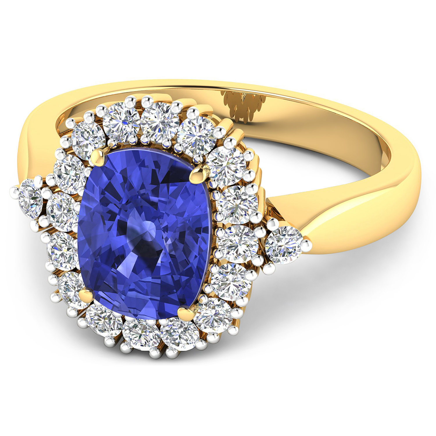 2.64 Carat Genuine Tanzanite and White Diamond 14K Yellow Gold Ring