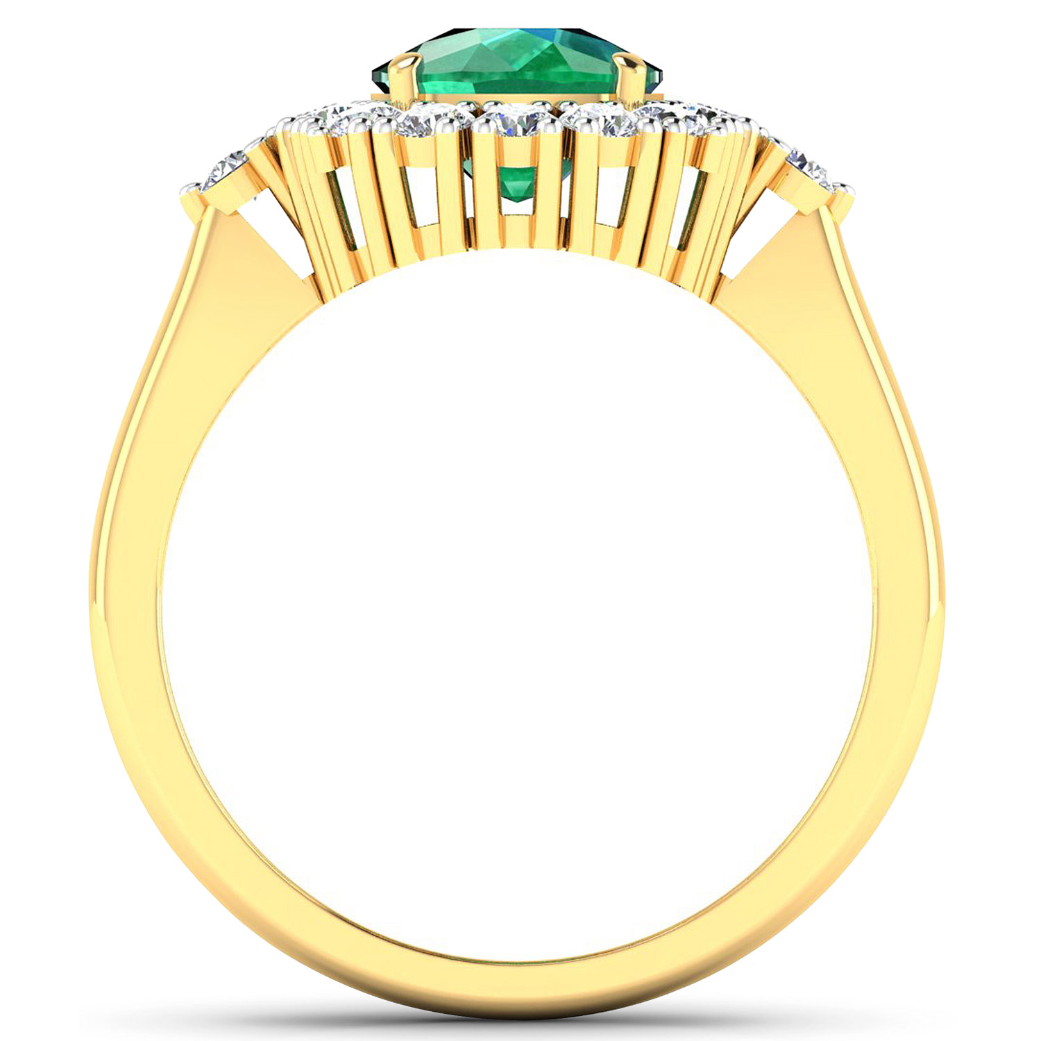 2.39 Carat Genuine Zambian Emerald and White Diamond 14K Yellow Gold Ring