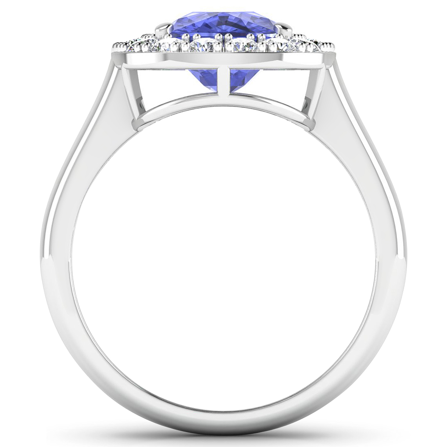 0.51 ctw. Genuine White Diamond Semi-Mounting Halo Ring in 14K White Gold - holds 10x8mm Cushion Gemstone with Tanzanite Cushion 10x8mm